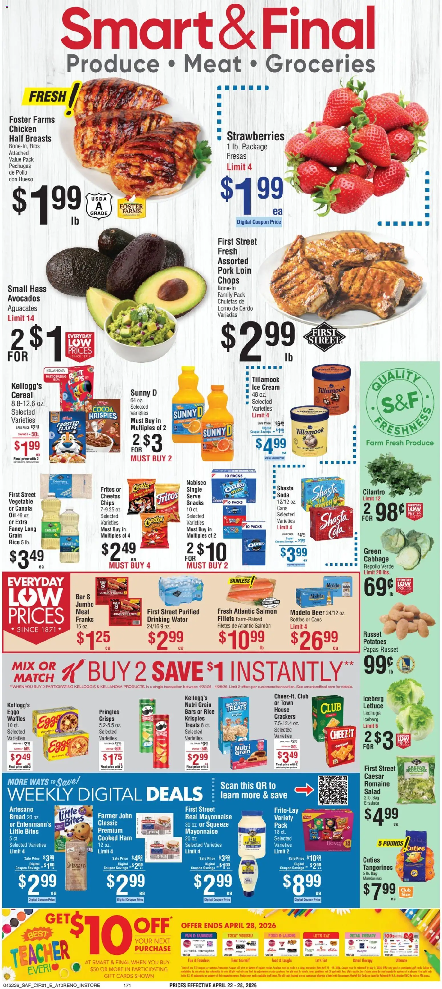 Smart & Final Weekly Ad - valid from 22.04.2026 | Page: 1 | Products: Pork, Rice, Salad, Potatoes