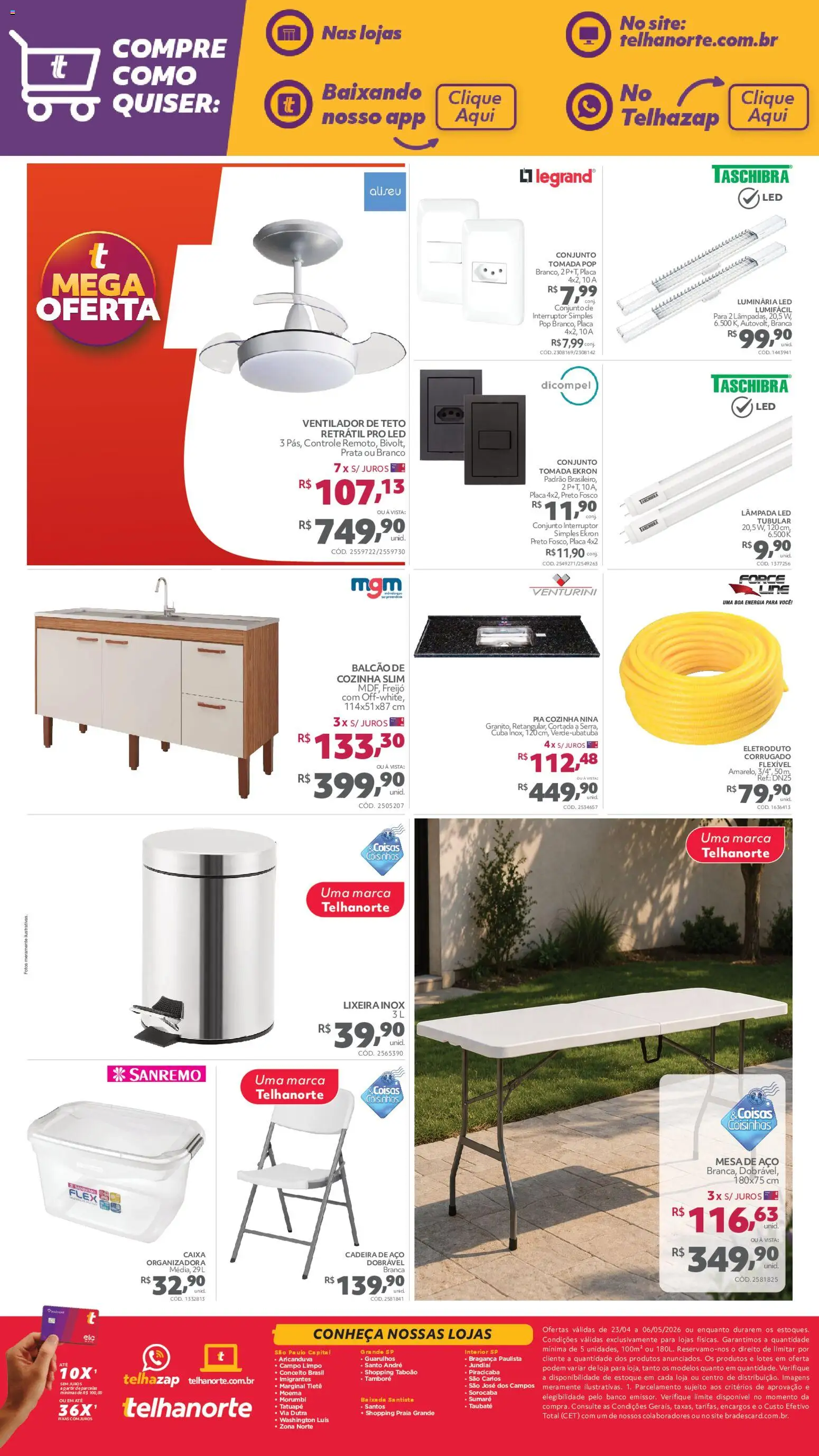 Telhanorte Folheto - válido de 23.04.2026 | Página: 7 | Produtos: Ventilador, Banco, Mesa, Lixeira
