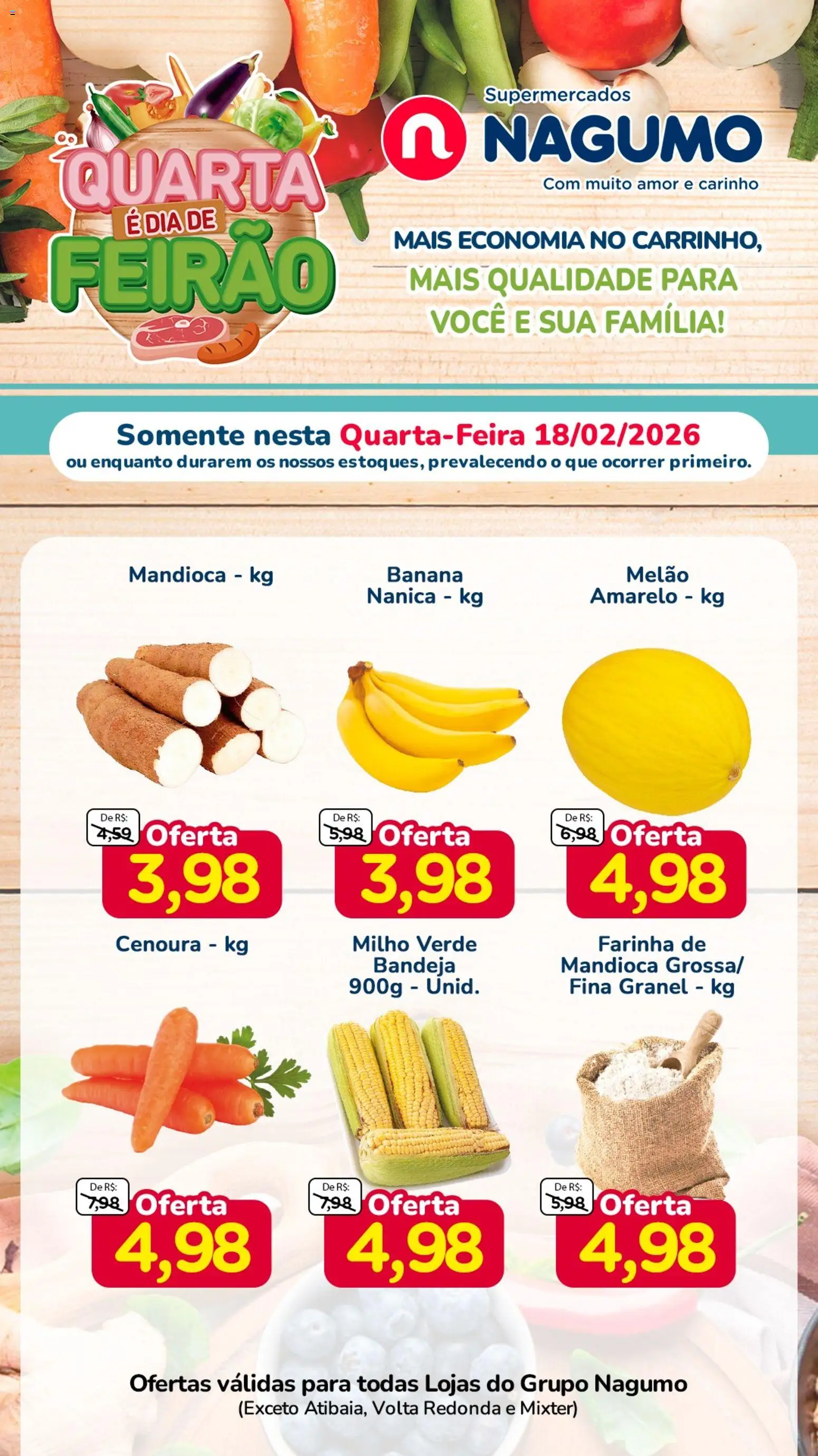 Nagumo Folheto - válido de 18.02.2026 | Página: 3 | Produtos: Melão, Mandioca, Milho verde, Bandeja