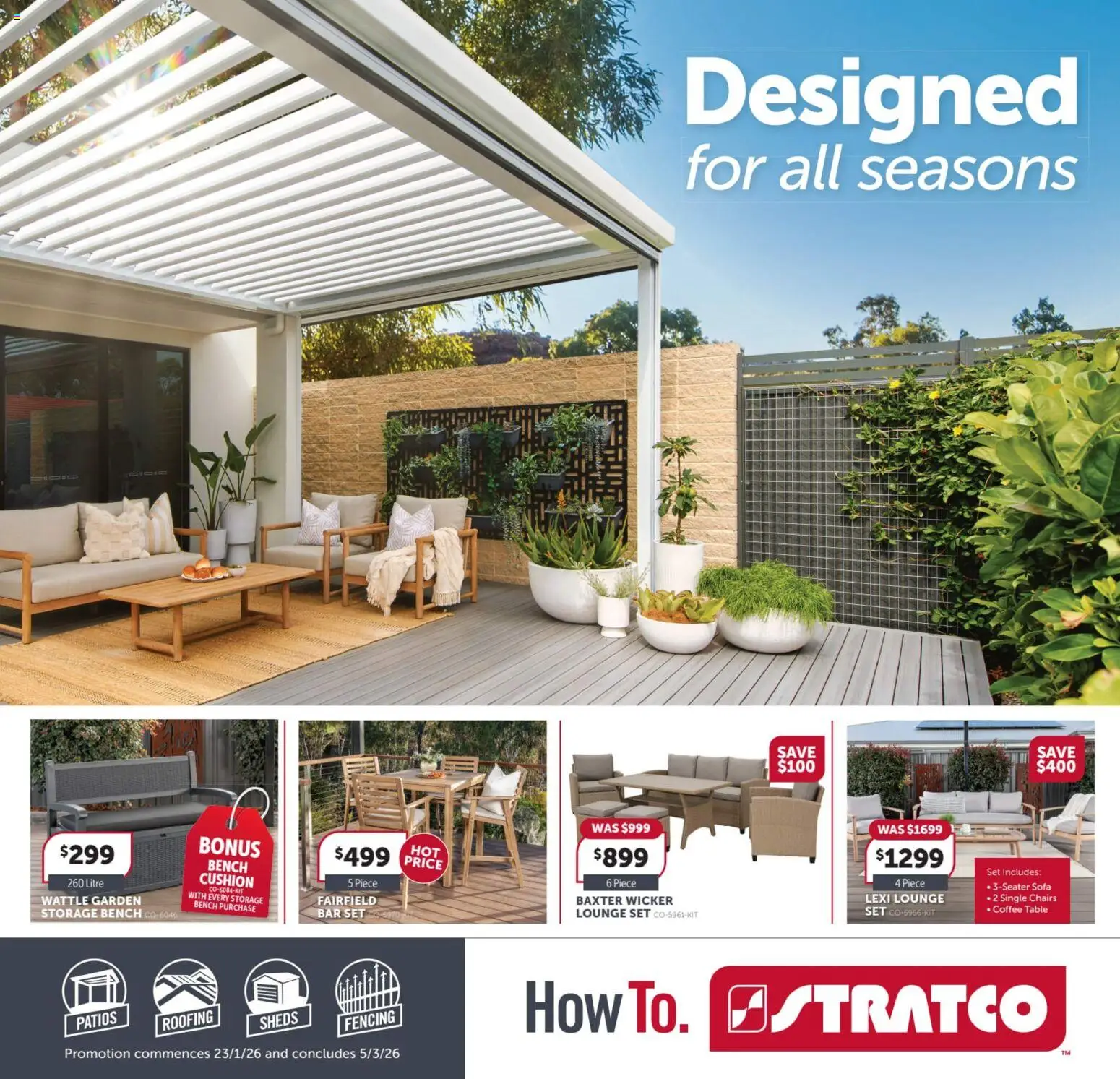 Stratco catalogue - valid from 23.01.2026 | Page: 1 | Products: Sofa, Table, Coffee, Bench