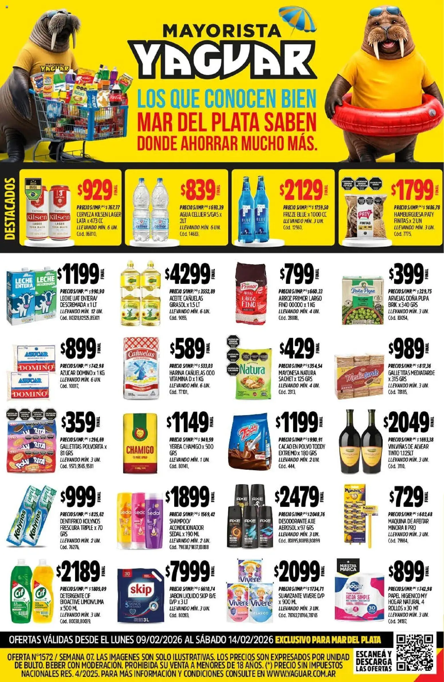 Yaguar - Oferta Semanal Mar del Plata │ válido desde el 09.02.2026 | Página: 1 | Productos: Galletitas, Harina, Jabón, Arroz