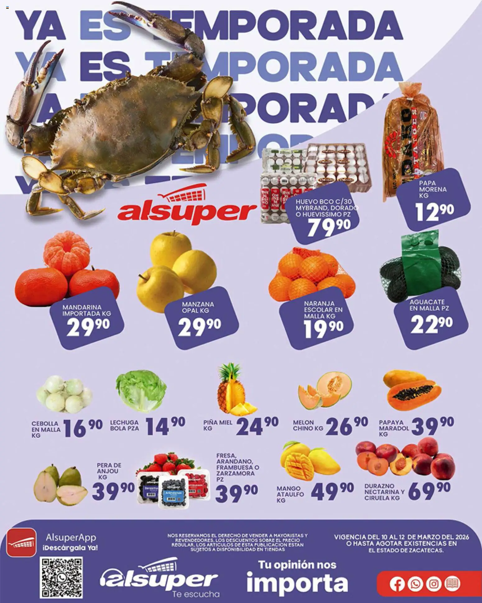 Nuevas ofertas de Alsuper válidas en toda la República Mexicana desde el 10.03.2026. ¡Encuentra las mejores ofertas en Alsuper folleto Zacatecas! | Página: 1 | Productos: Pera, Lechuga, Piña, Malla