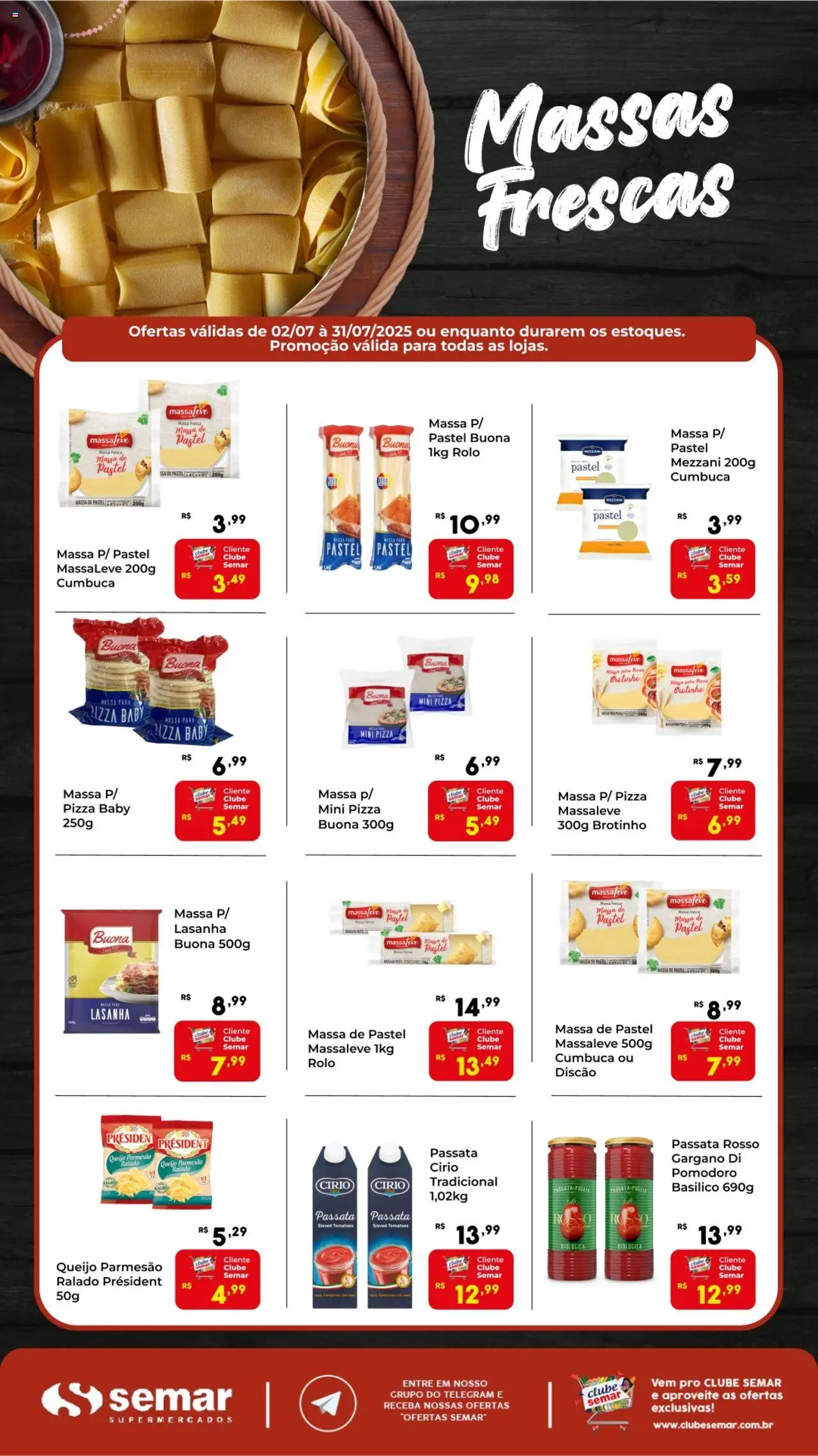 Semar Supermercado Folheto - válido de 02.07.2025 | Página: 1 | Produtos: Rolo, Queijo, Pizza, Massa