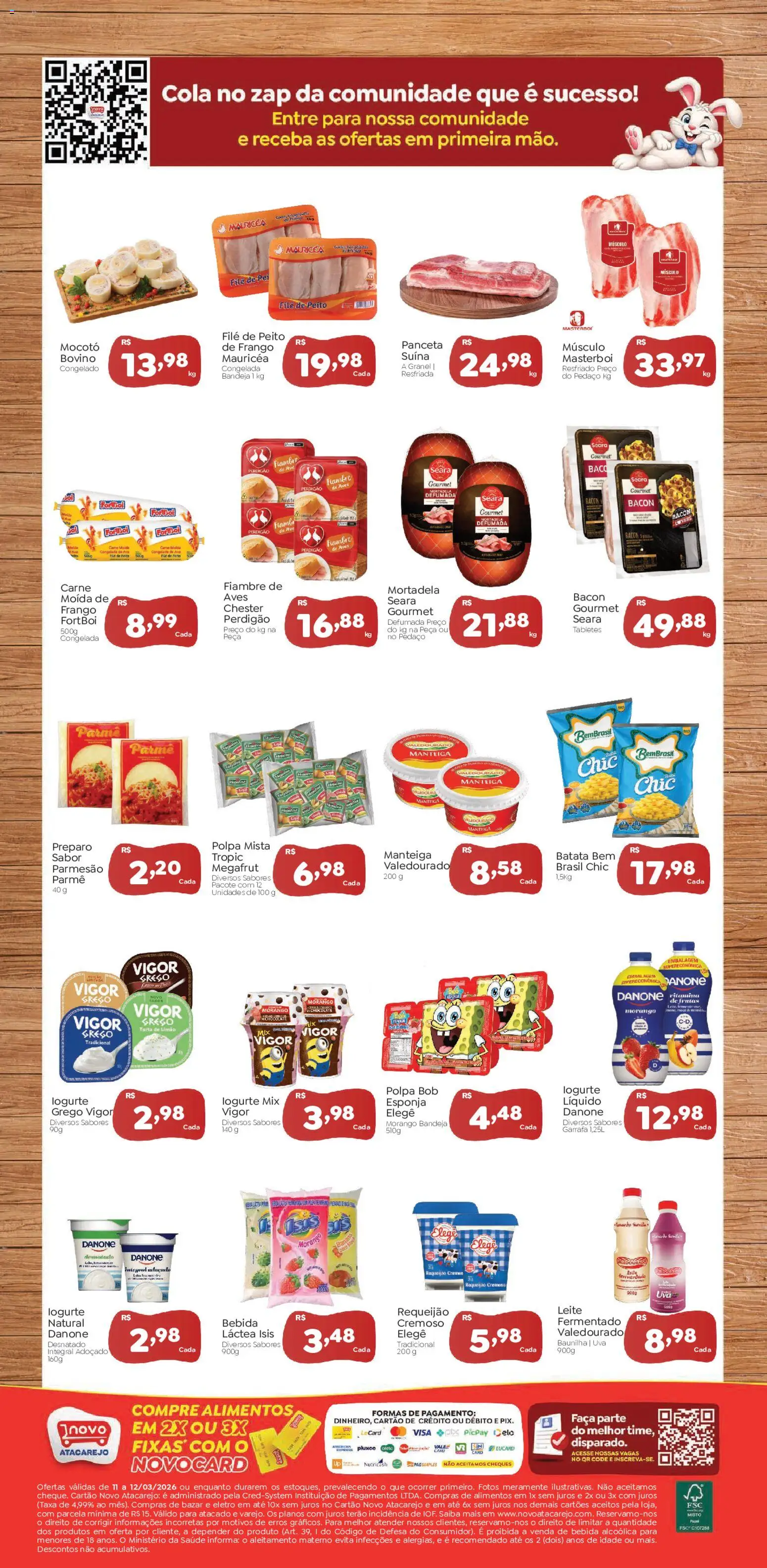 Novo Atacarejo Folheto - válido de 11.03.2026 | Página: 2 | Produtos: Leite, Chocolate, Parmesão, Batata