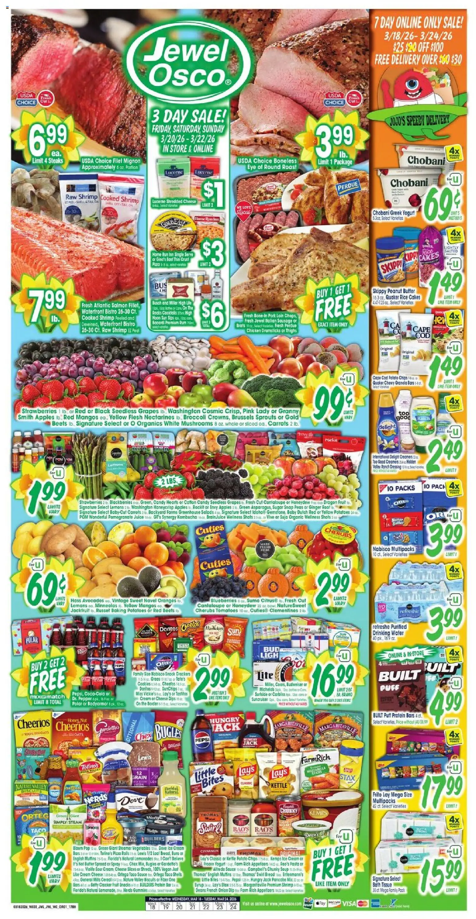 Jewel Osco Weekly Ad - IL - valid from 18.03.2026 | Page: 1 | Products: Brussels Sprouts, Cheese, Bread, Sugar