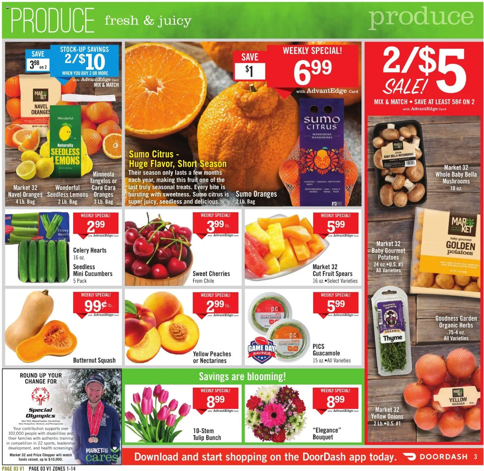Price Chopper Weekly Ad - valid from 11.01.2026 | Page: 3 | Products: Cherries, Squash, Mushrooms, Game