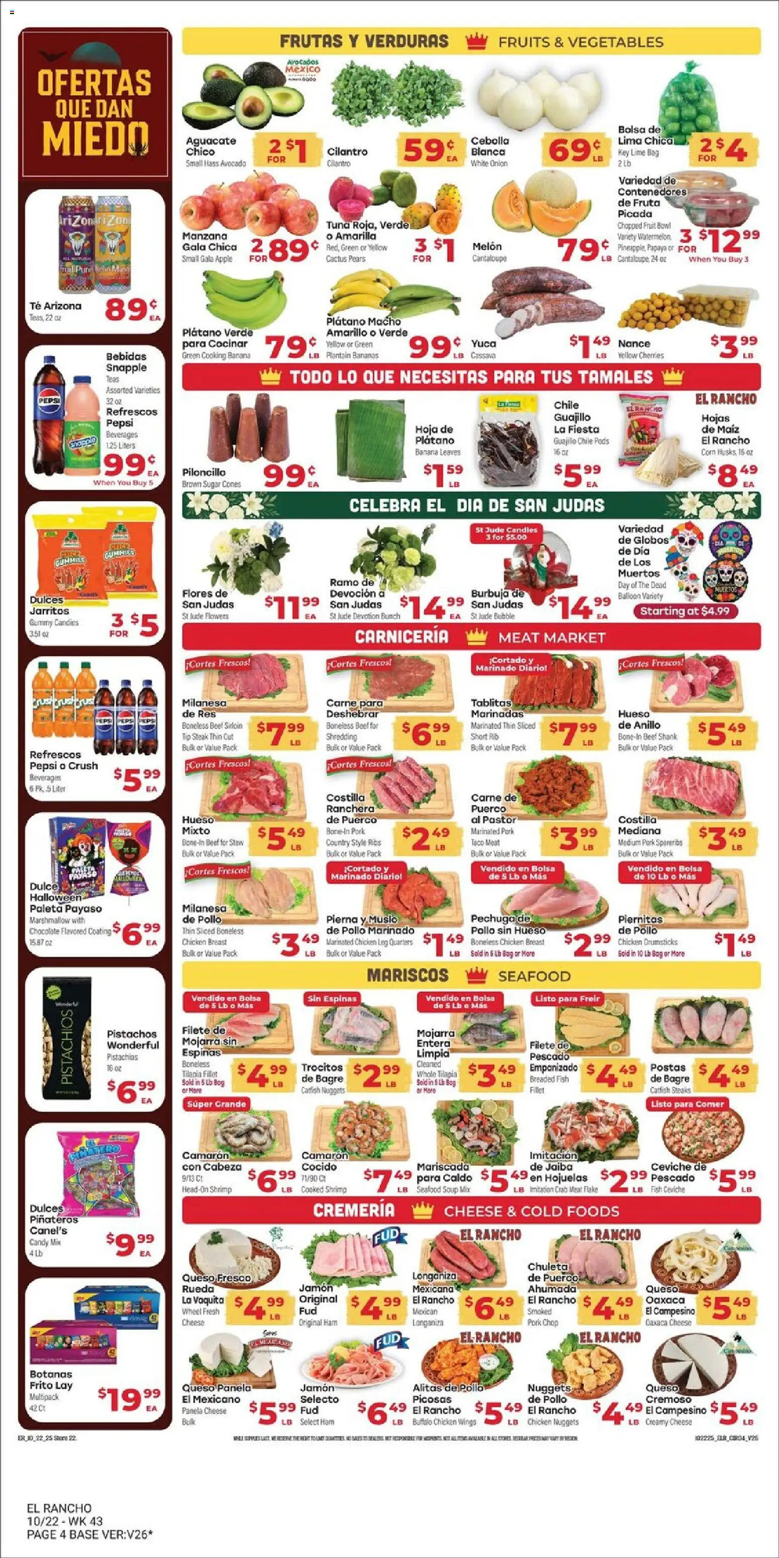El Rancho Weekly Ad - valid from 22.10.2025 | Page: 4 | Products: Bananas, Beef, Candies, Fruits
