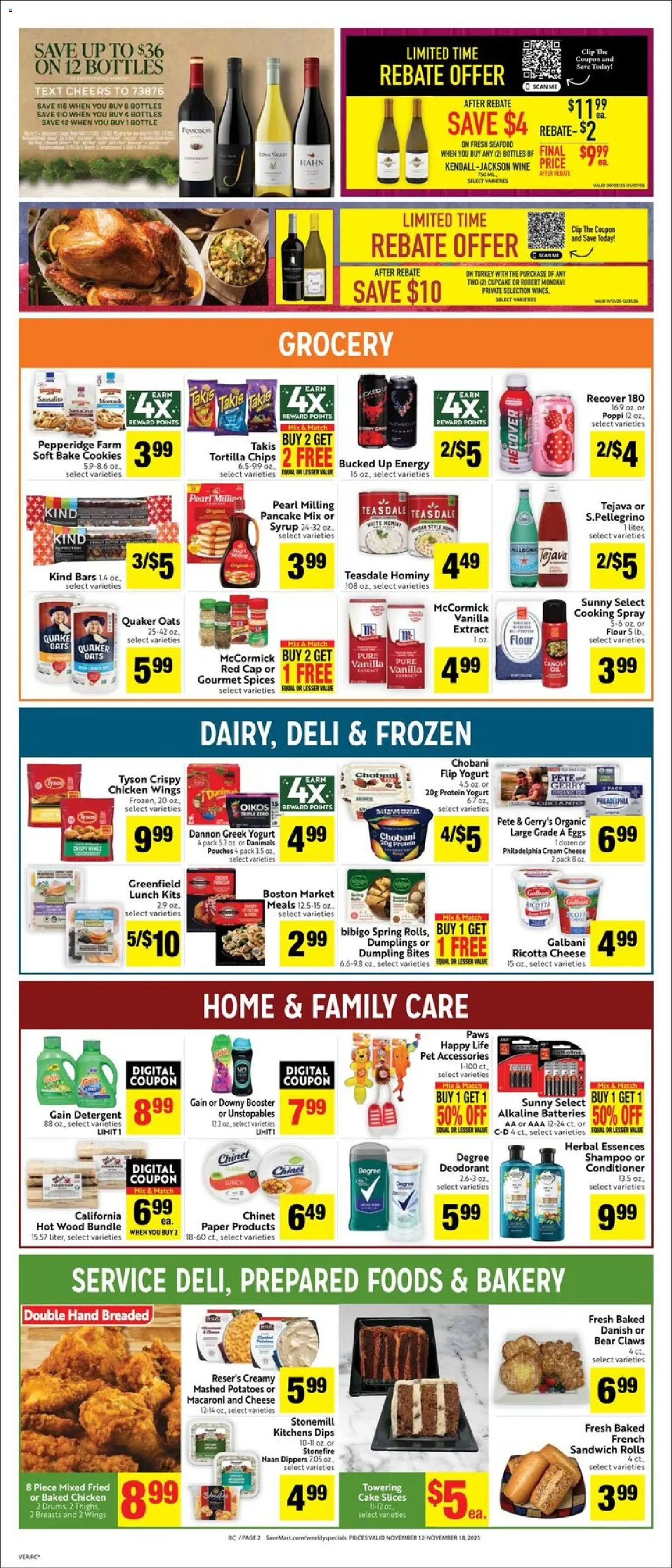 Save Mart Weekly Ad - valid from 12.11.2025 | Page: 2 | Products: Eggs, Detergent, Seafood, Cupcake