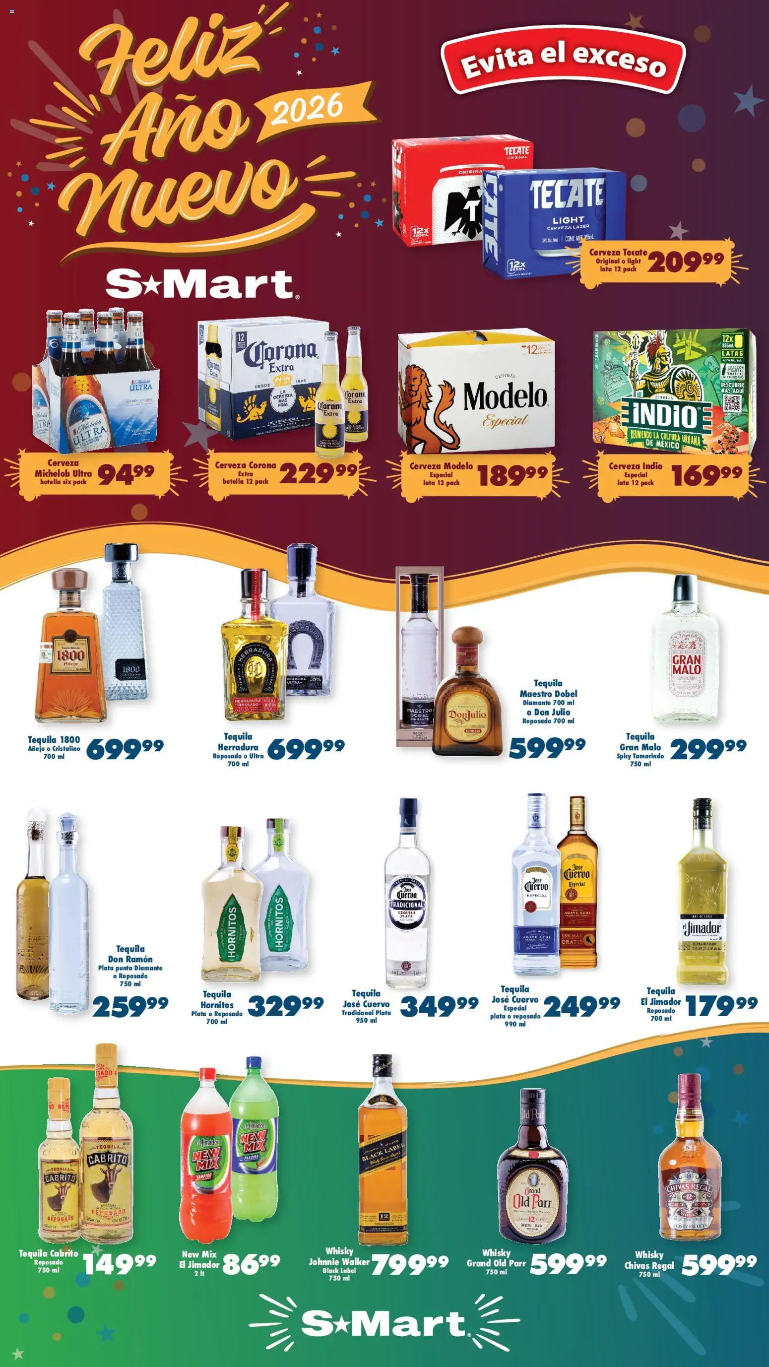 Nuevas ofertas de S-Mart válidas en toda la República Mexicana desde el 26.12.2025. ¡Encuentra las mejores ofertas en S-Mart folleto Ofertas de Feria Monterrey! | Página: 1 | Productos: Cerveza, Tequila, Botella, Whisky