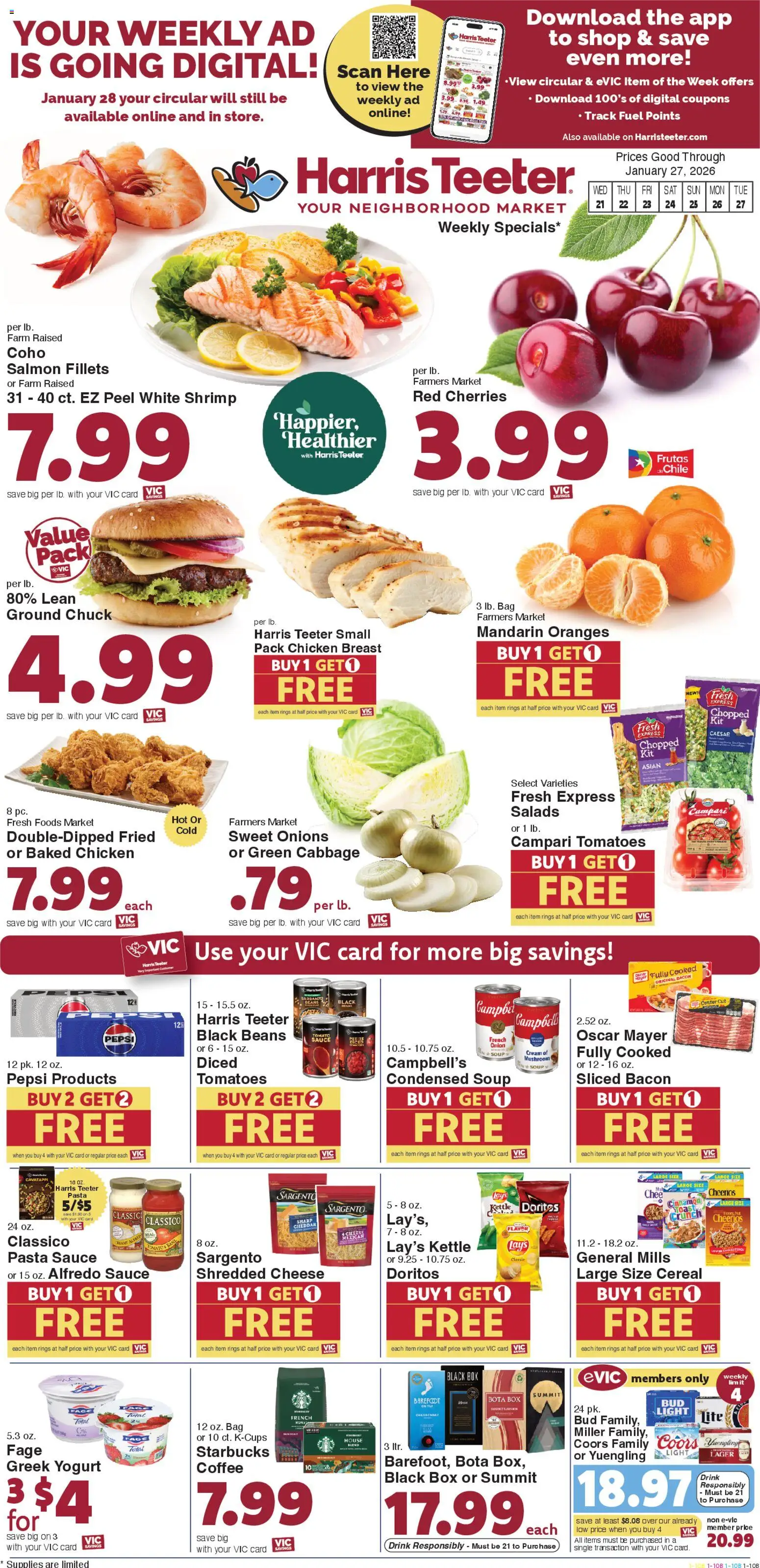 Harris Teeter Weekly Ad - valid from 21.01.2026 | Page: 1 | Products: Tomatoes, Cream, Onion, Kettle
