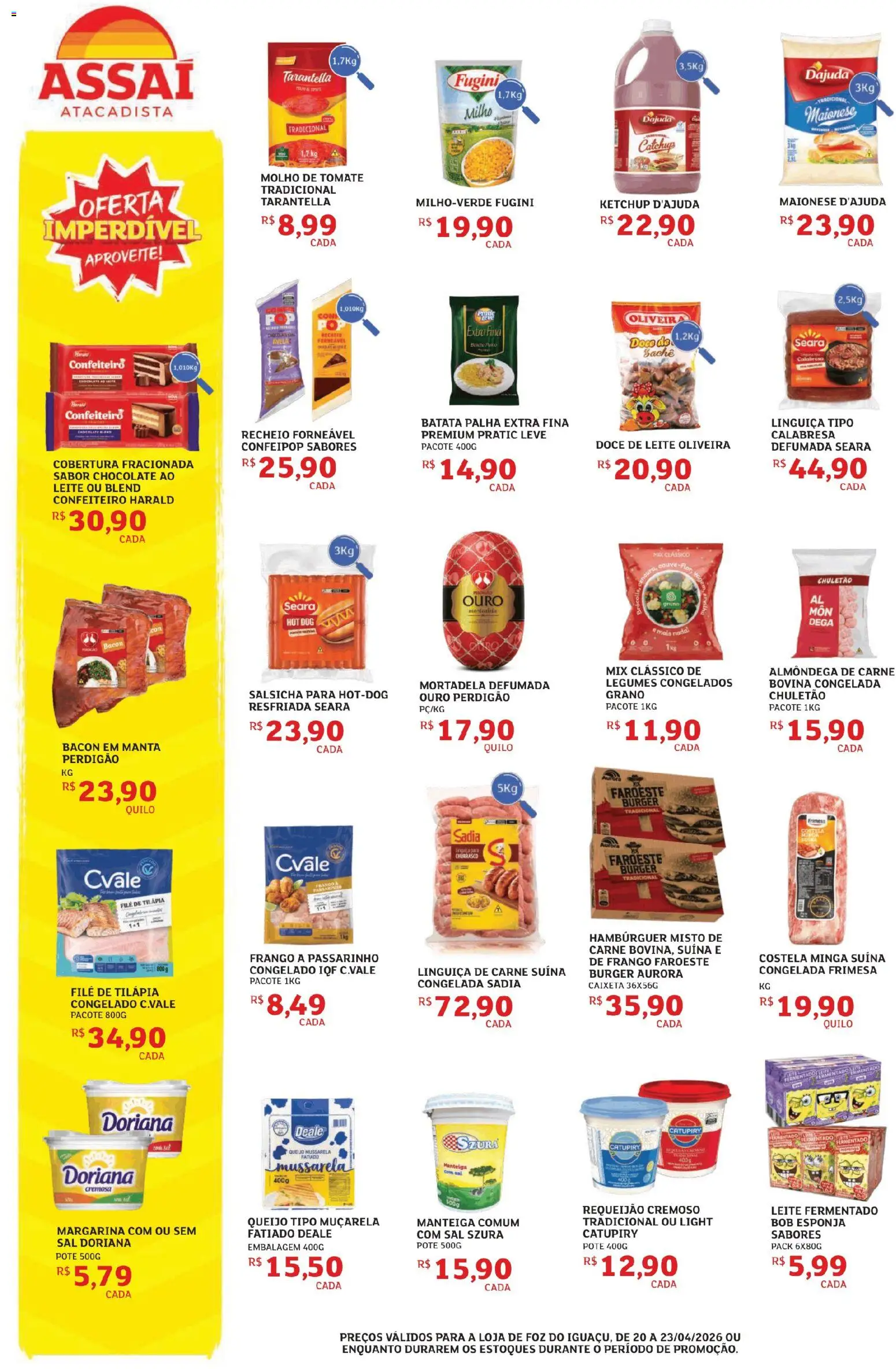 Assaí Atacadista Folheto - válido de 20.04.2026 | Página: 2 | Produtos: Tilápia, Hambúrguer, Requeijão, Leite fermentado