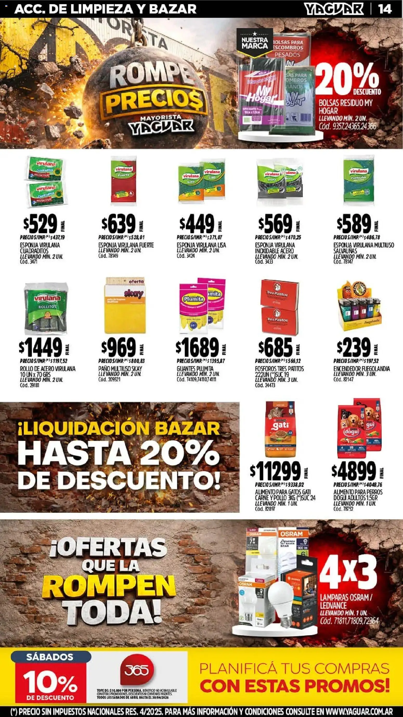 Yaguar - Oferta Semanal Mendoza │ válido desde el 20.04.2026 | Página: 14 | Productos: Fósforos, Encendedor, Pollo, Guantes