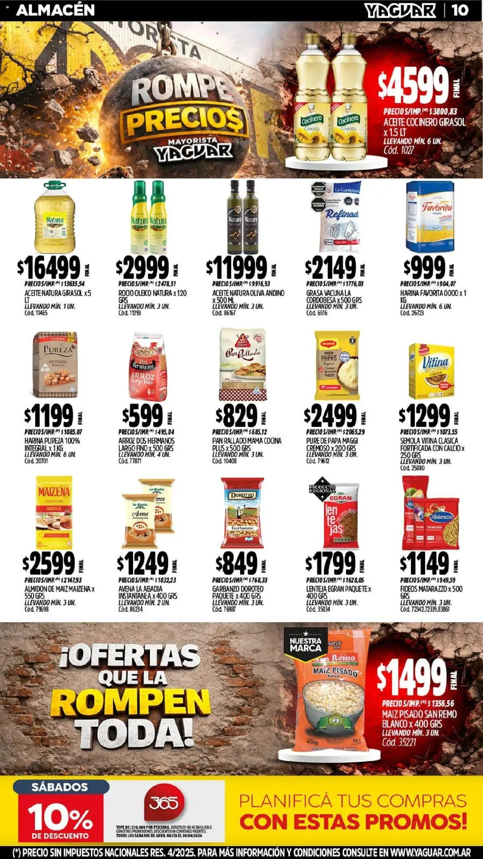 Yaguar - Oferta Semanal Neuquen │ válido desde el 20.04.2026 | Página: 10 | Productos: Cocina, Aceite, Maiz, Arroz