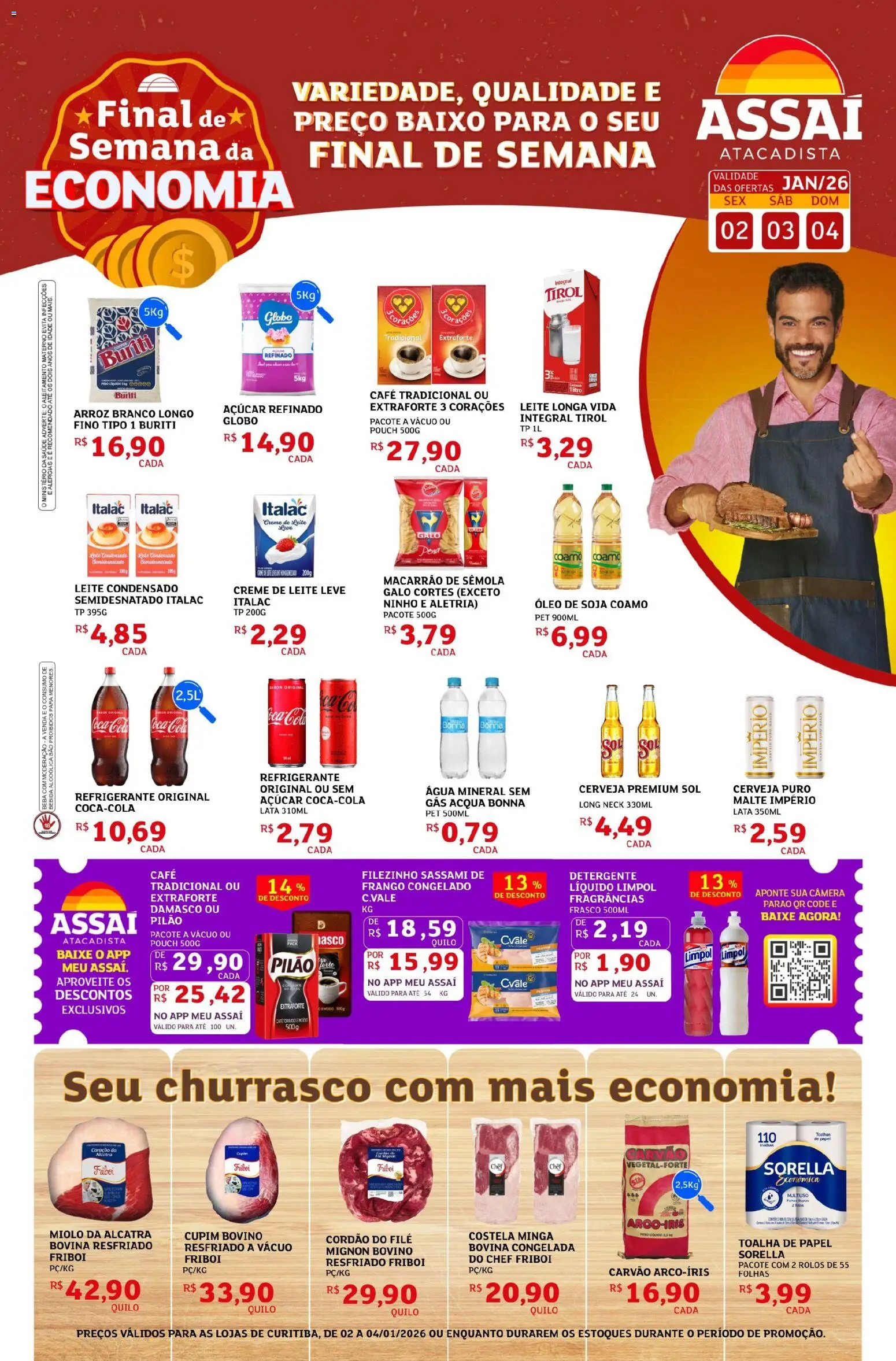 Assaí Atacadista Folheto - válido de 02.01.2026 | Página: 1 | Produtos: Damasco, Arroz, Macarrão, Frango