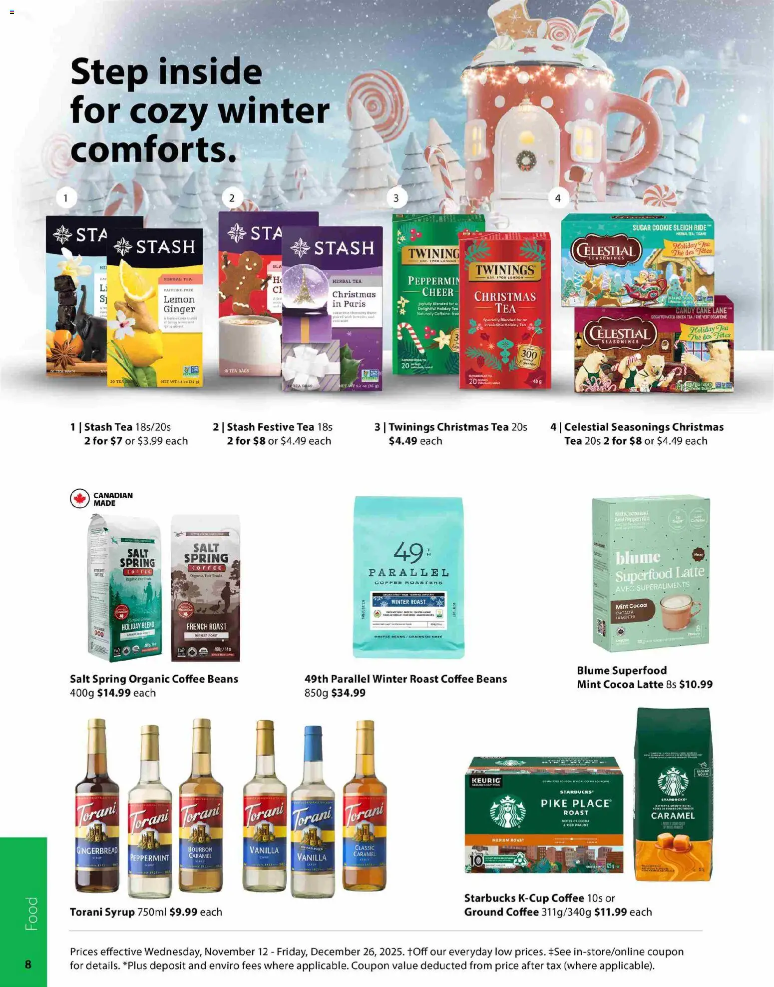 London Drugs flyer valid from 12.11.2025 | Page: 8 | Products: Tea, Bourbon, Coffee