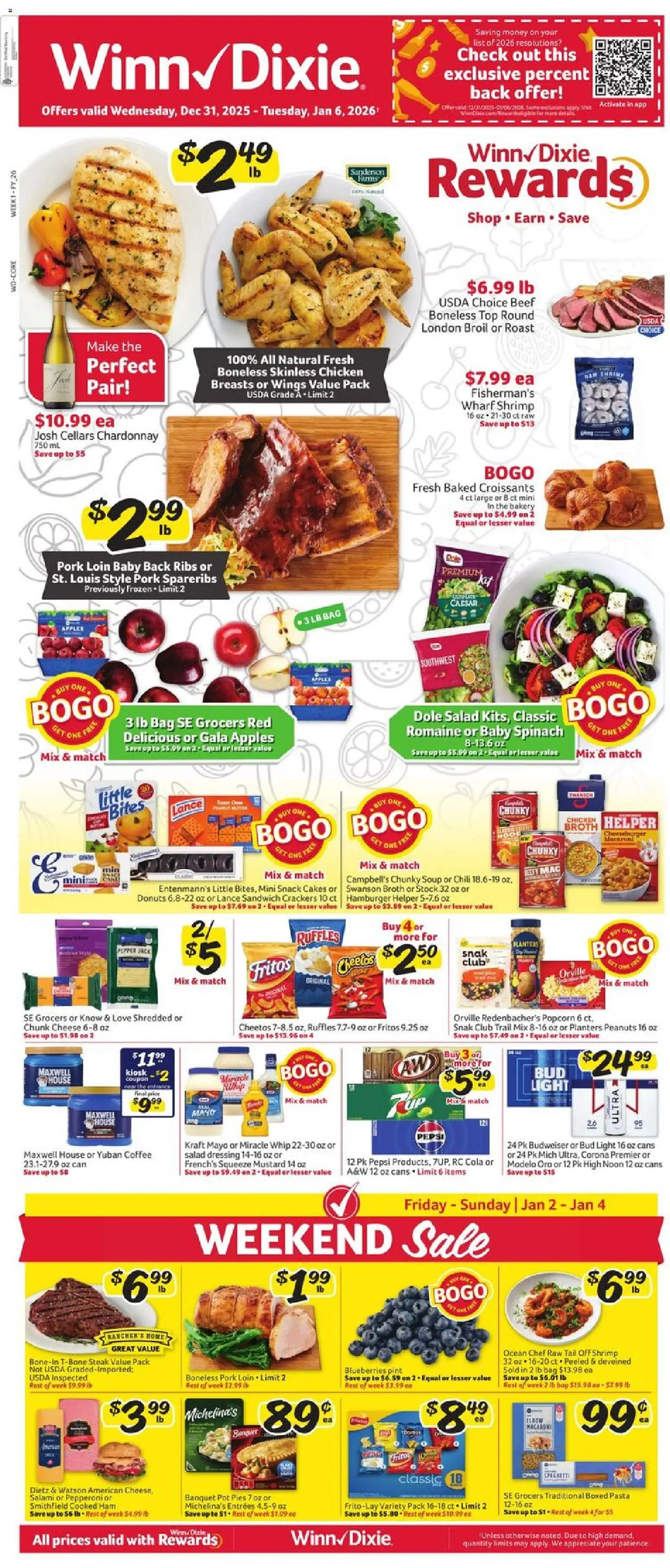 Winn Dixie Weekly Circular - FL - valid from 31.12.2025 | Page: 1 | Products: Bakery, Romaine, Coffee, Blueberries