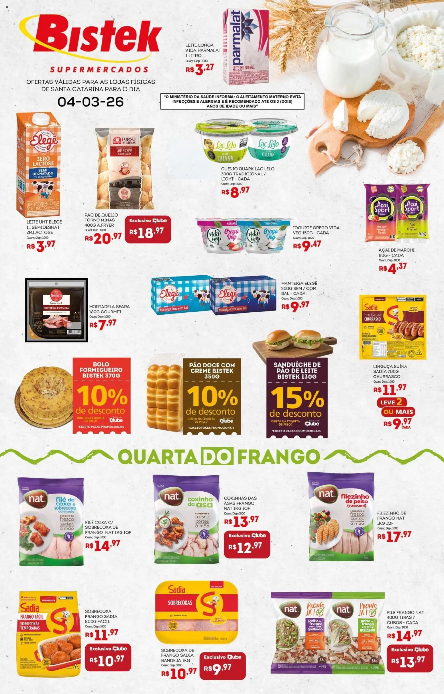 Bistek Supermercados Folheto - válido de 04.03.2026 | Página: 1 | Produtos: Forno, Air fryer, Creme, Peito de frango