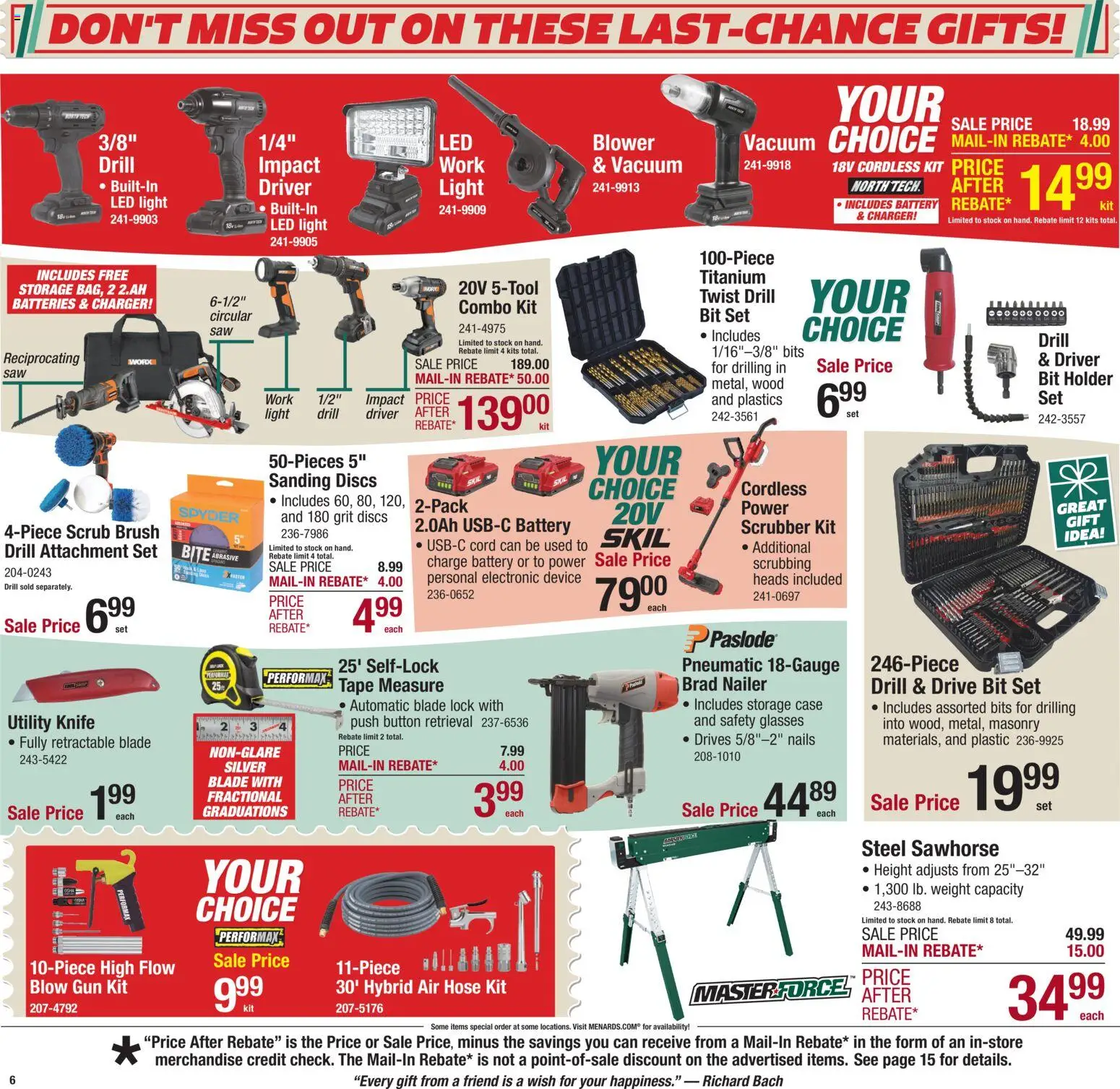 Menards Weekly Ad - valid from 17.12.2025 | Page: 7 | Products: Utility Knife, Battery, Tape Measure, Charger