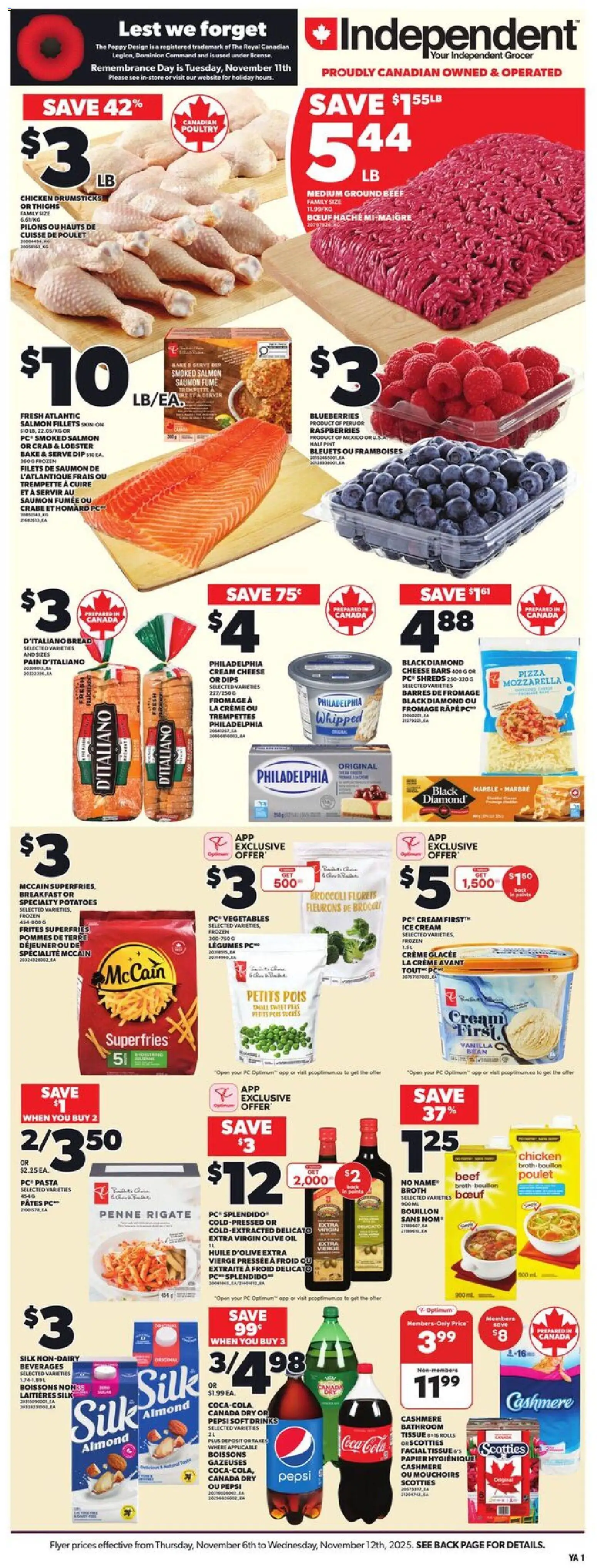 Independent Grocer flyer valid from 06.11.2025 | Page: 1 | Products: Beef, Ice cream, PC, Cheese