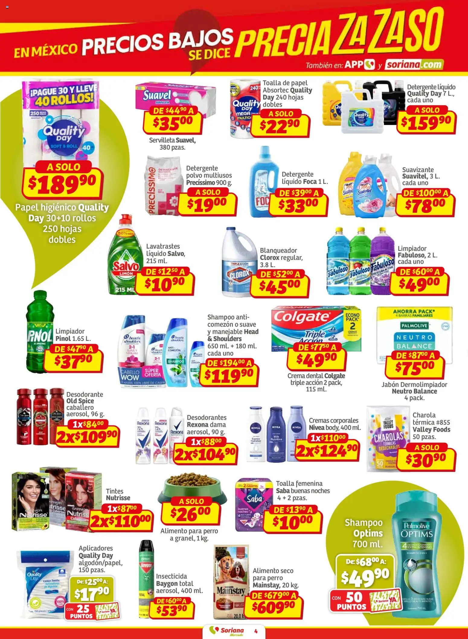 Nuevas ofertas de Soriana válidas en toda la República Mexicana desde el 27.02.2026. ¡Encuentra las mejores ofertas en Soriana Pesito Valedor Mercado: Camp, Chia, Oax, Q. Roo, Tab, Yuc! | Página: 4 | Productos: Detergente, Limón, Suavizante, Toalla