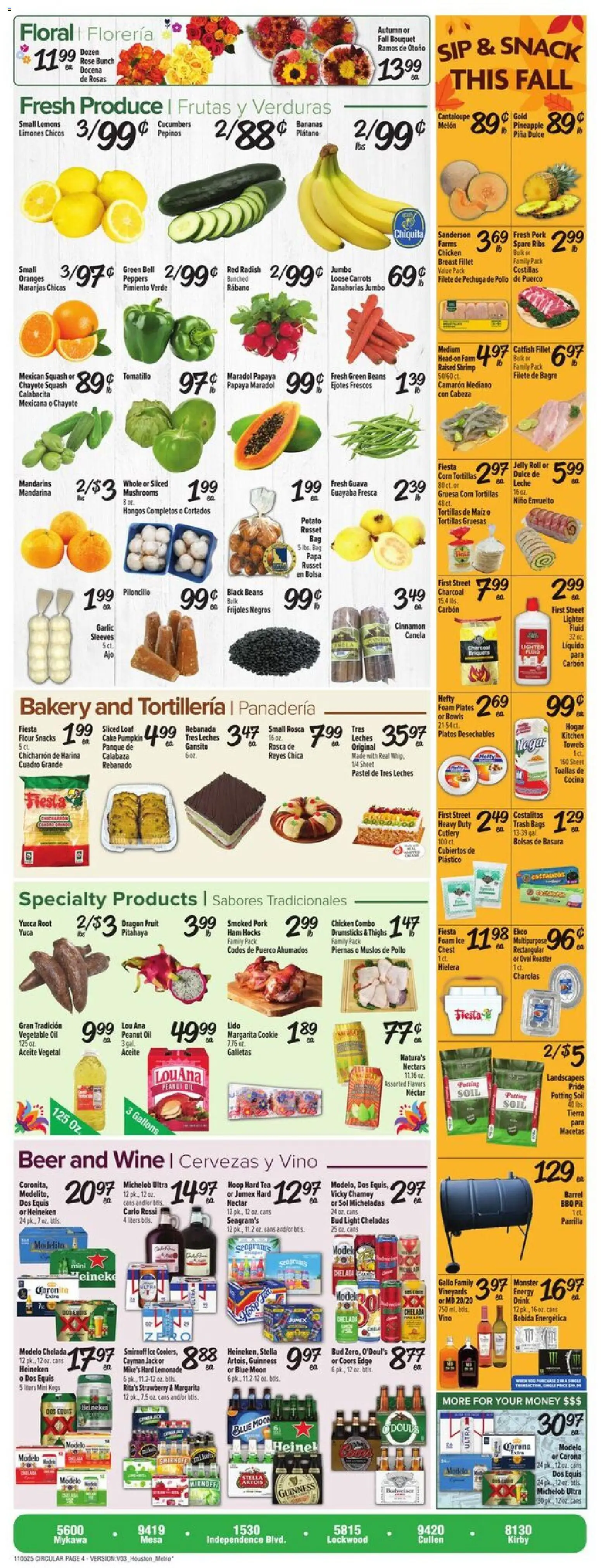 Fiesta Mart Weekly Ad - valid from 05.11.2025 | Page: 4 | Products: Squash, Mushrooms, Wine, Garlic