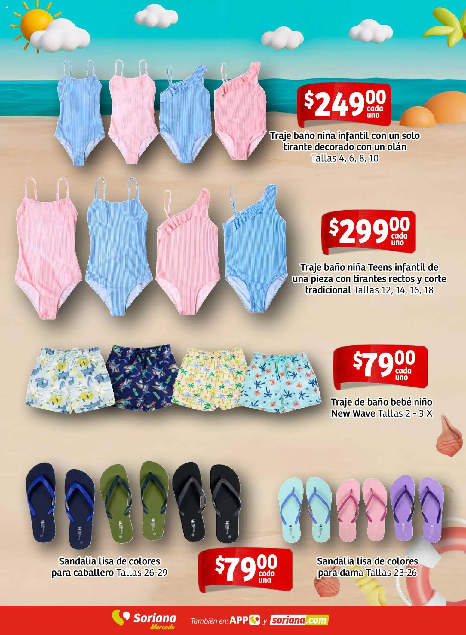 Nuevas ofertas de Soriana válidas en toda la República Mexicana desde el 26.02.2026. ¡Encuentra las mejores ofertas en Soriana - Ahorros para disfrutar las vacaciones Mercado Nacional! | Página: 8 | Productos: Traje, Traje de baño, Tirantes, Baño