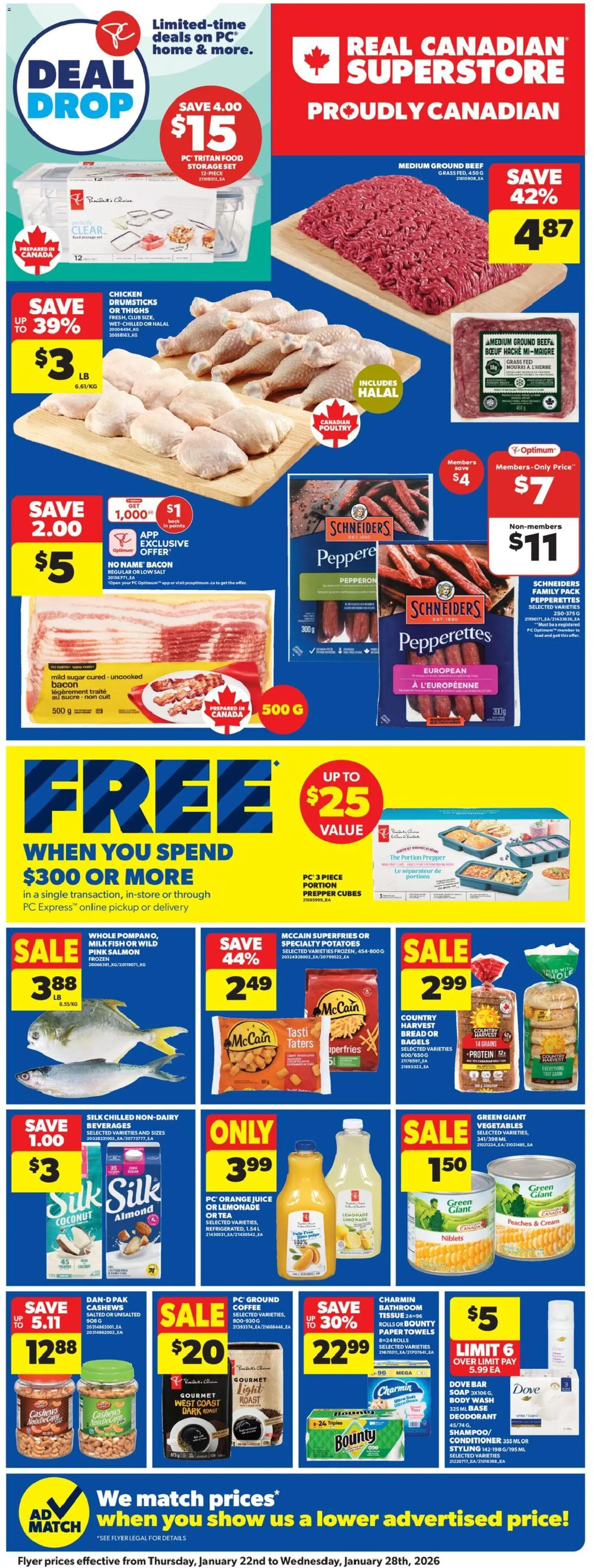 Real Canadian Superstore flyer valid from 22.01.2026 | Page: 3 | Products: Fish, Potatoes, Conditioner, Soap