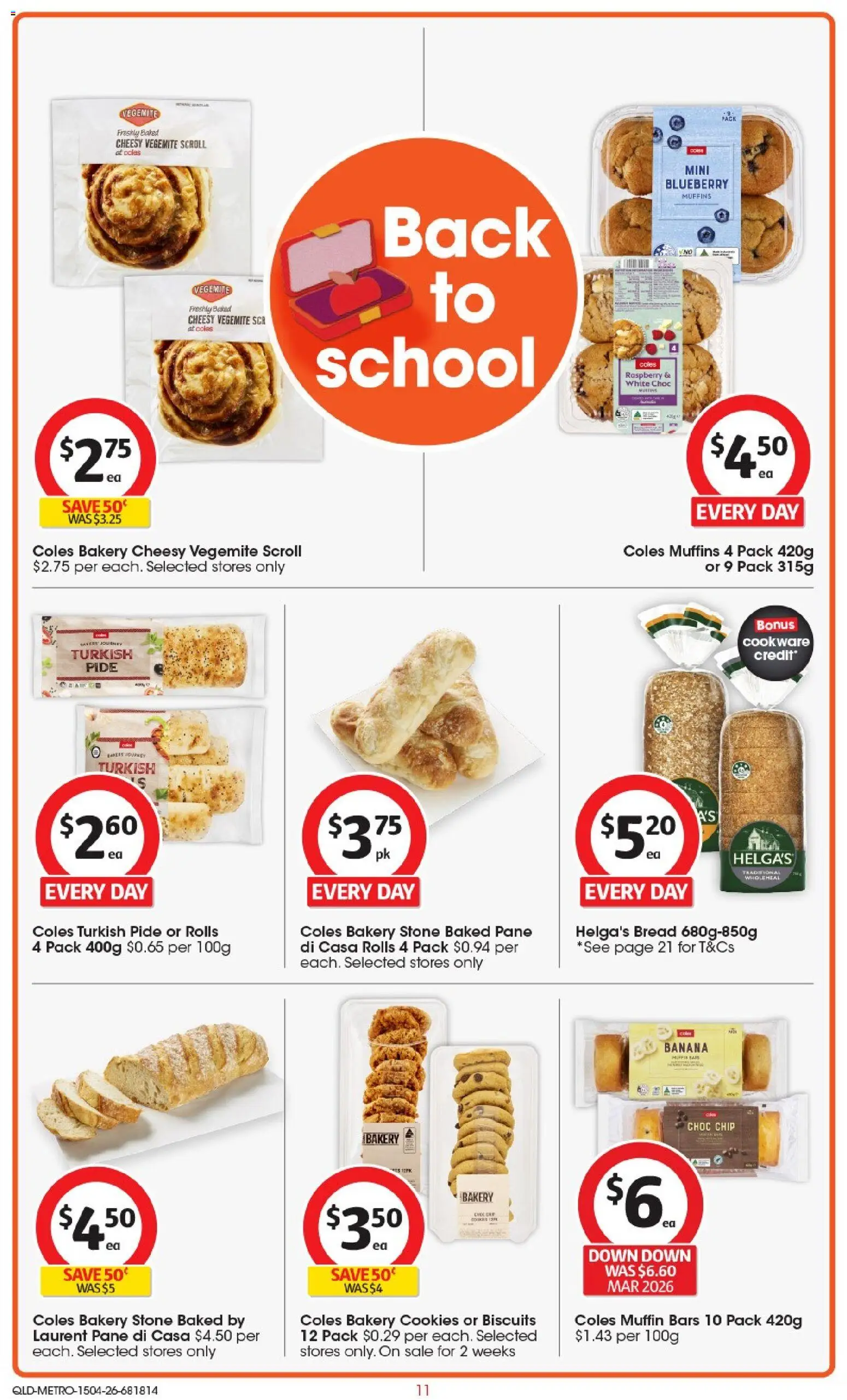 Coles catalogue - valid from 15.04.2026 | Page: 11 | Products: Bread, Muffins, Coke, Bakery