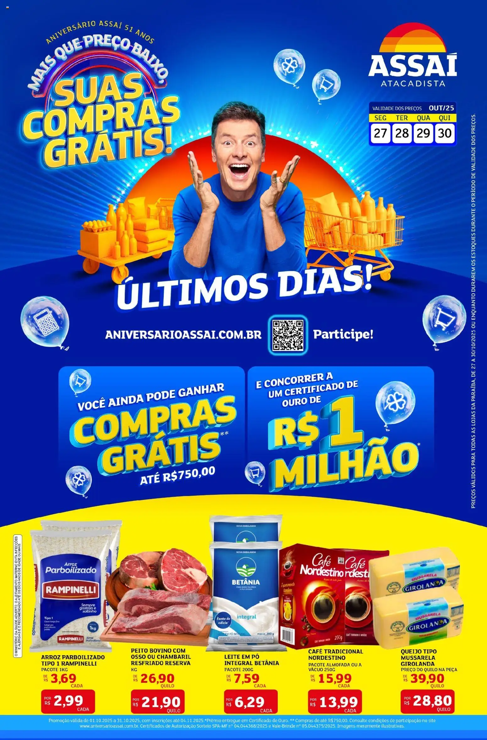 Assaí Atacadista Folheto - válido de 27.10.2025 | Página: 1 | Produtos: Almofada, Queijo, Café, Arroz