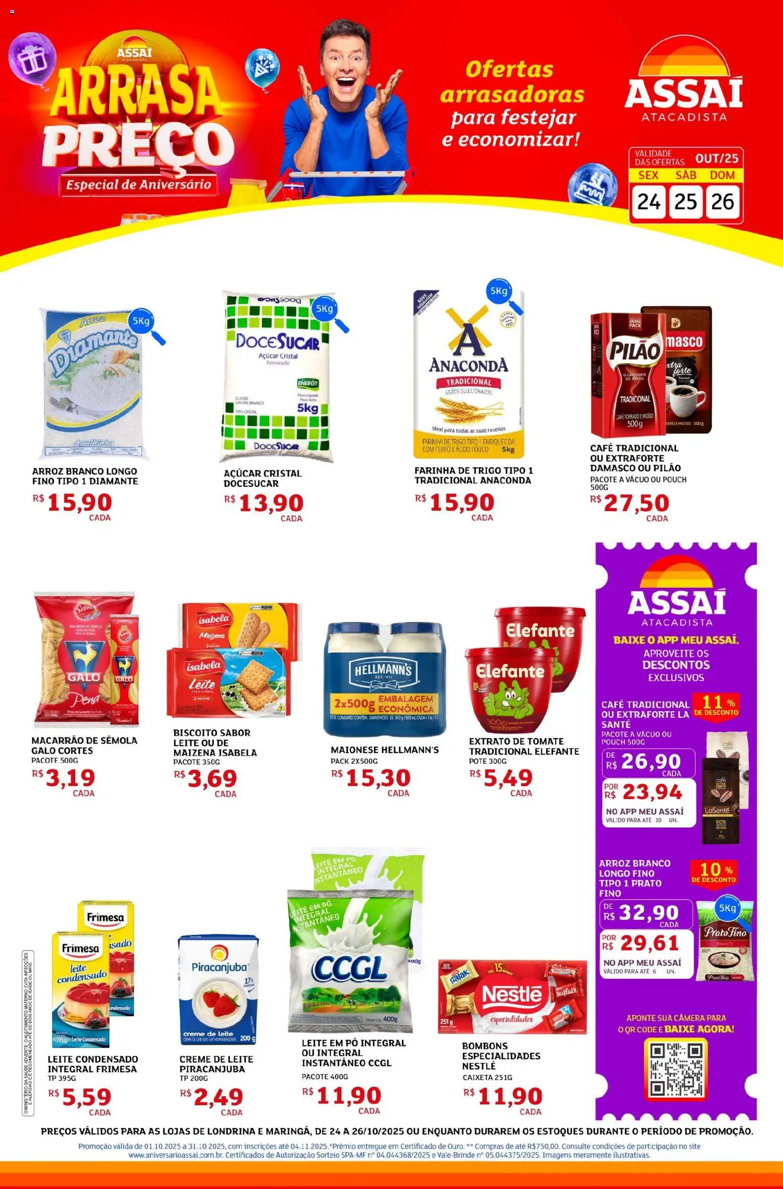 Assaí Atacadista Folheto - válido de 24.10.2025 | Página: 1 | Produtos: Farinha de trigo, Café, Leite condensado, Câmera