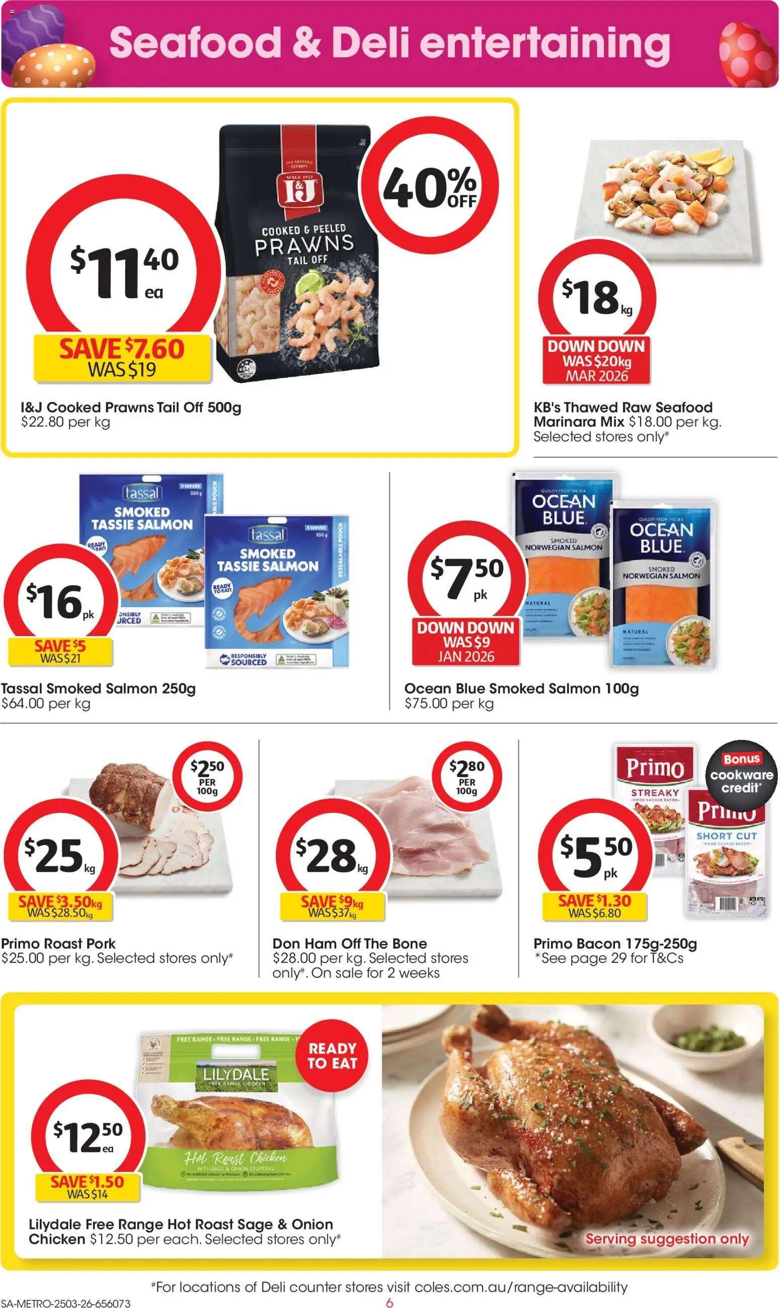 Coles catalogue - valid from 25.03.2026 | Page: 6 | Products: Chicken, Cookware, Prawns, Salmon