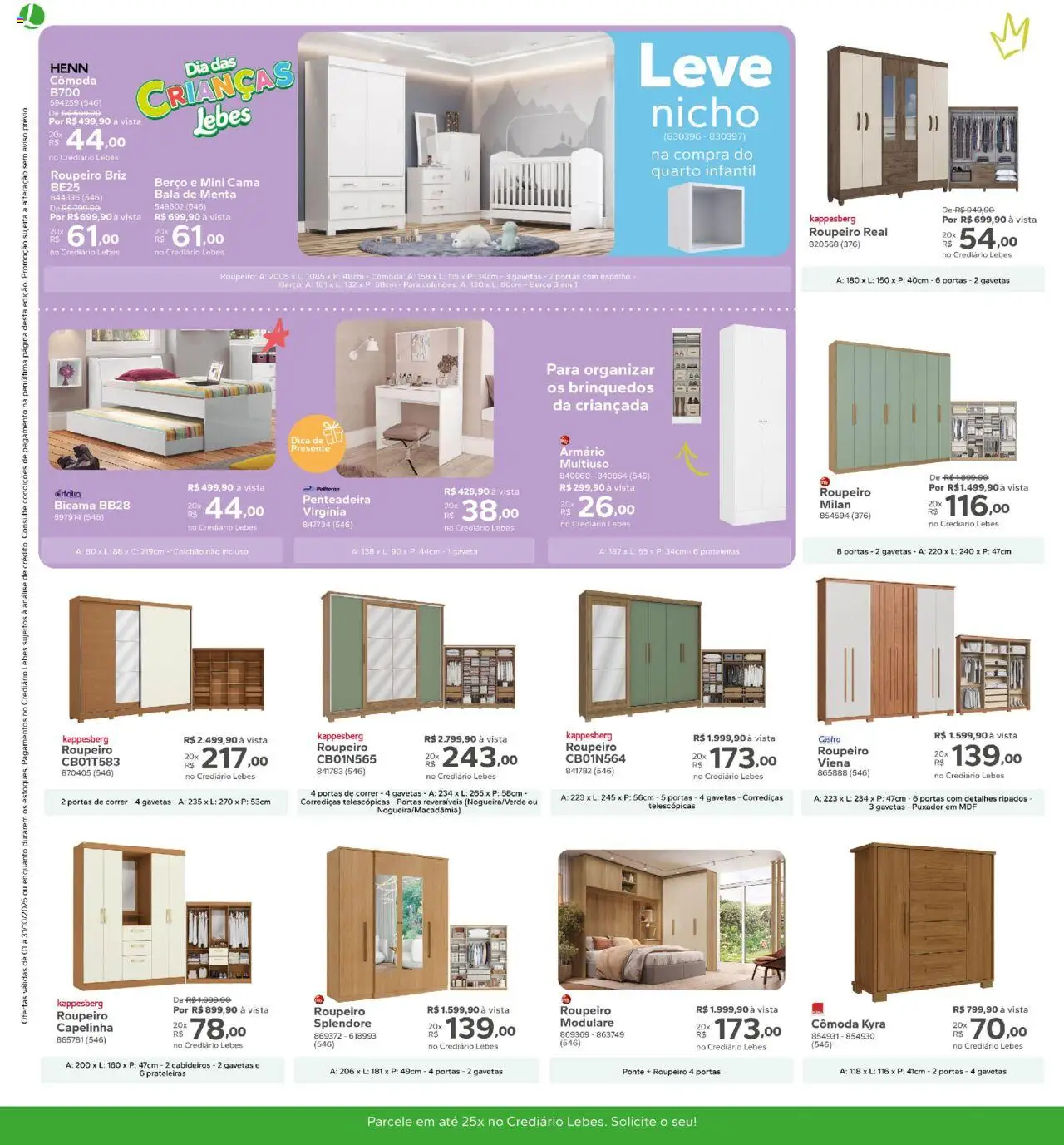 Lebes Folheto - válido de 01.10.2025 | Página: 12 | Produtos: Colchão, Cômoda, Espelho, Armário