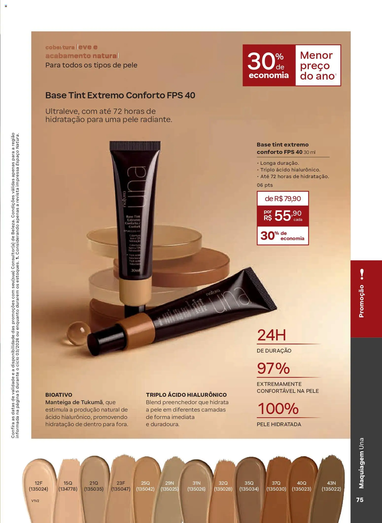 Natura Folheto - válido de 04.02.2026 | Página: 75 | Produtos: Maquiagem, Revista, Manteiga, Base