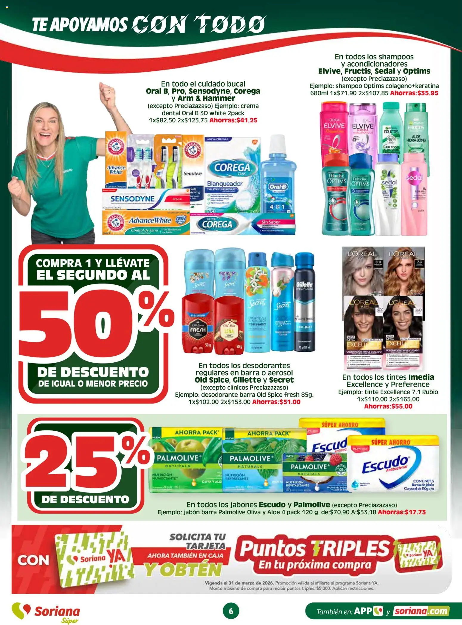 Nuevas ofertas de Soriana válidas en toda la República Mexicana desde el 26.03.2026. ¡Encuentra las mejores ofertas en Soriana En vacaciones apoyamos con todo - Súper! | Página: 6 | Productos: Desodorante, Barra, Té, Caja