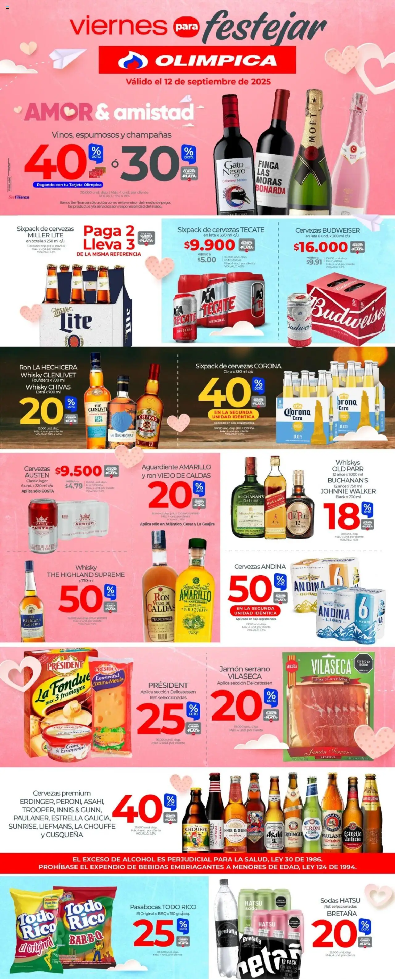 Olímpica revista - valida desde el 12.09.2025 | Página: 1 | Productos: Papas fritas, Whisky, Jamón serrano, Caja