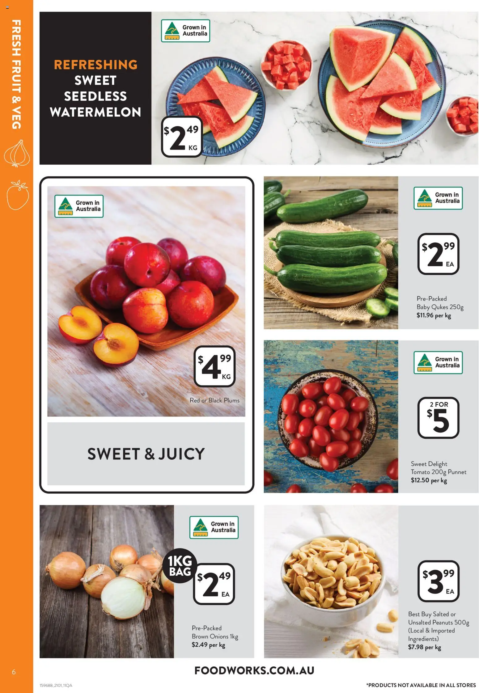 Foodworks catalogue - valid from 14.01.2026 | Page: 6 | Products: Peanuts, Onions, Watermelon, Plums