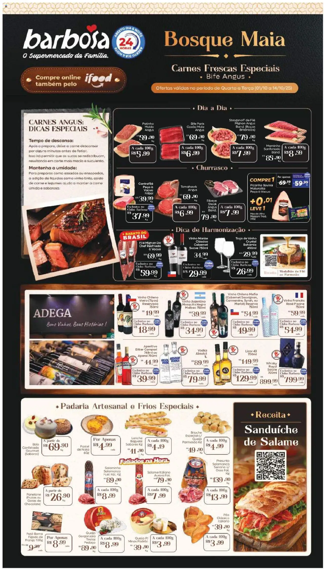 Barbosa Supermercados Folheto - válido de 01.10.2025 | Página: 1 | Produtos: Queijo, Vinho, Sanduíche, Panetone
