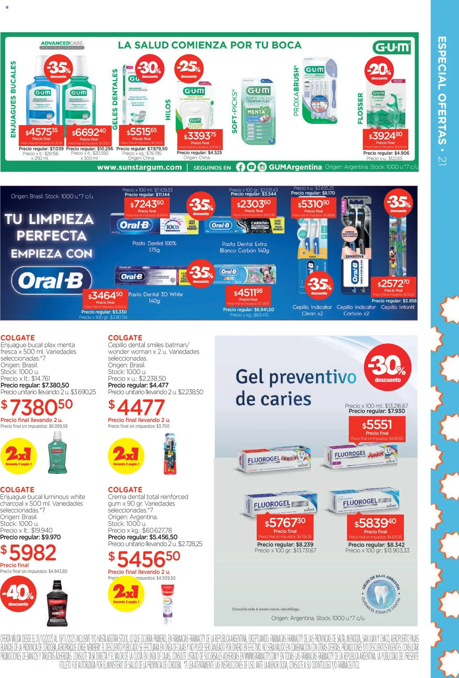 Farmacity catálogo │ válido desde el 30.10.2025 | Página: 21 | Productos: Cepillo, Pasta dental, Enjuague bucal, Crema