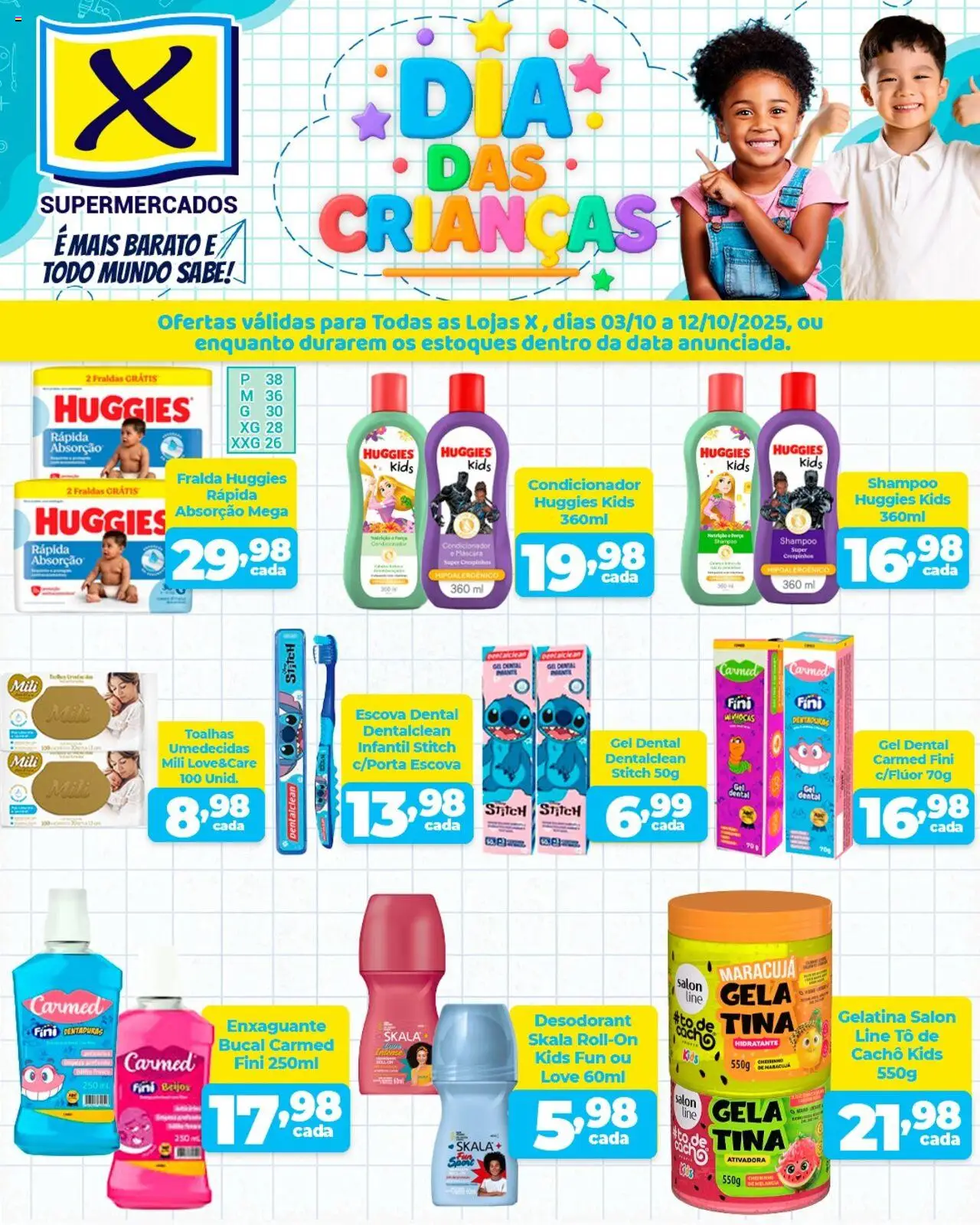 X Supermercados Folheto - válido de 03.10.2025 | Página: 4 | Produtos: Shampoo, Condicionador, Escova, Fraldas