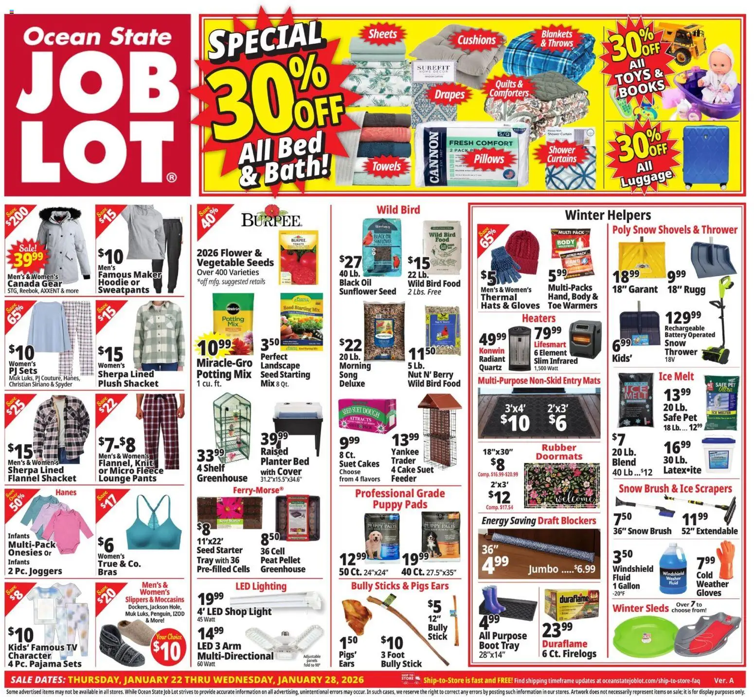 Ocean State Job Lot Weekly Ad - MA - valid from 22.01.2026 | Page: 1 | Products: Bed, Safe, Shelf, Pads