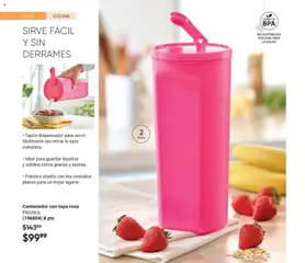 Vista previa de Contenedor con tapa rosa, Plástico. Tapón dispensador para servir fácilmente sin retirar la tapa completa. Ideal para guardar líquidos y sólidos como granos y pastas. Práctico diseño con los costados planos para un mejor agarre., nuevo folleto de la tienda, válido en México a partir del 02.04.2026 | Página: 72