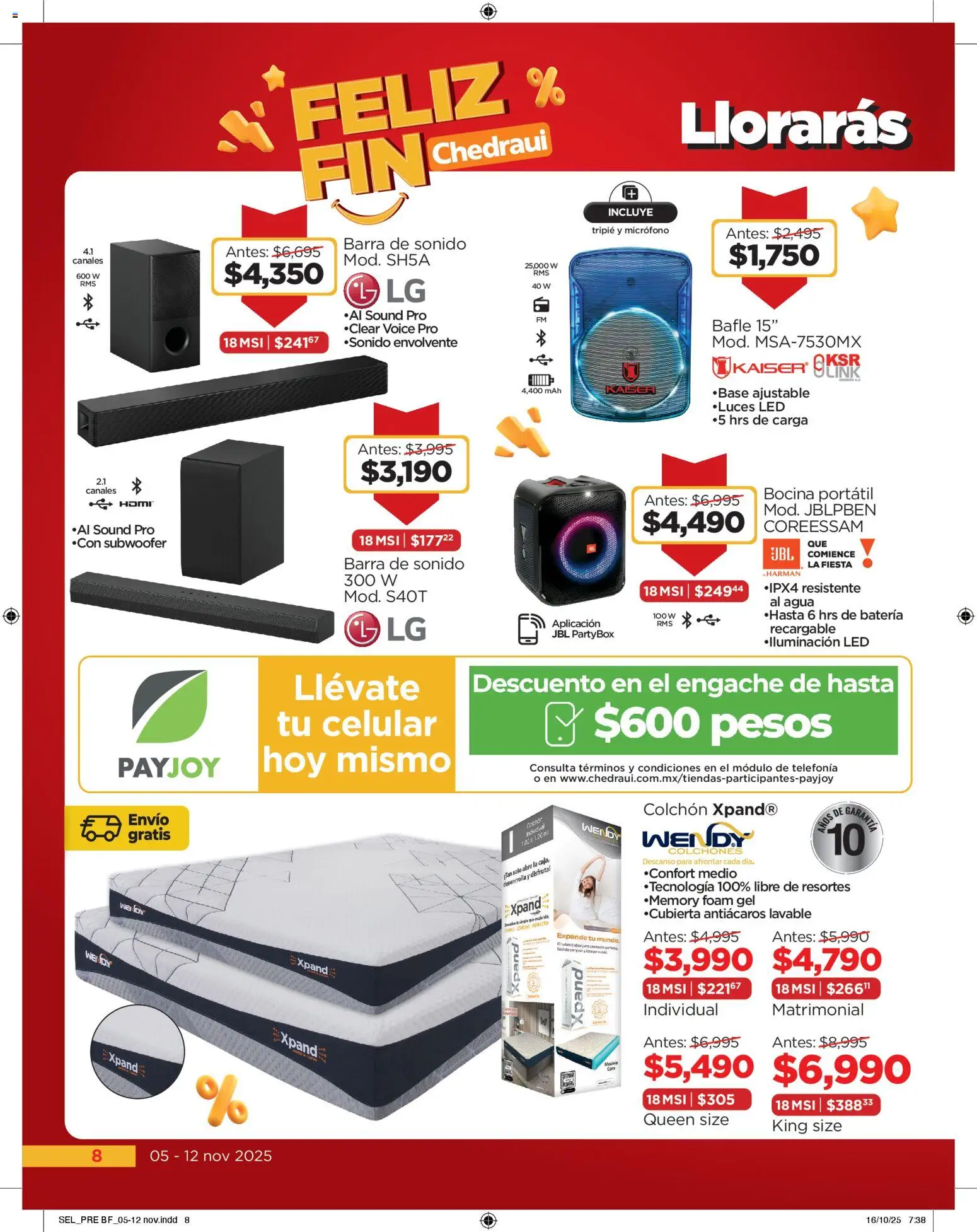 Nuevas ofertas de Chedraui válidas en toda la República Mexicana desde el 05.11.2025. ¡Encuentra las mejores ofertas en Chedraui Buen Fin! | Página: 8 | Productos: Agua, Micrófono, Barra, Colchón