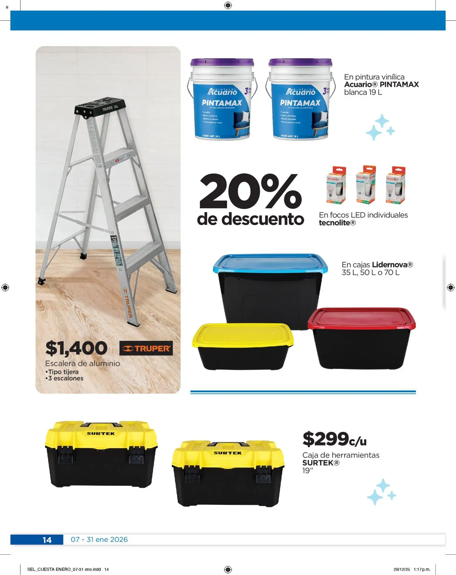 Nuevas ofertas de Chedraui válidas en toda la República Mexicana desde el 07.01.2026. ¡Encuentra las mejores ofertas en Chedraui folleto Llevarte más cuesta menos! | Página: 14 | Productos: Tijera, Caja de herramientas, Pintura, Caja