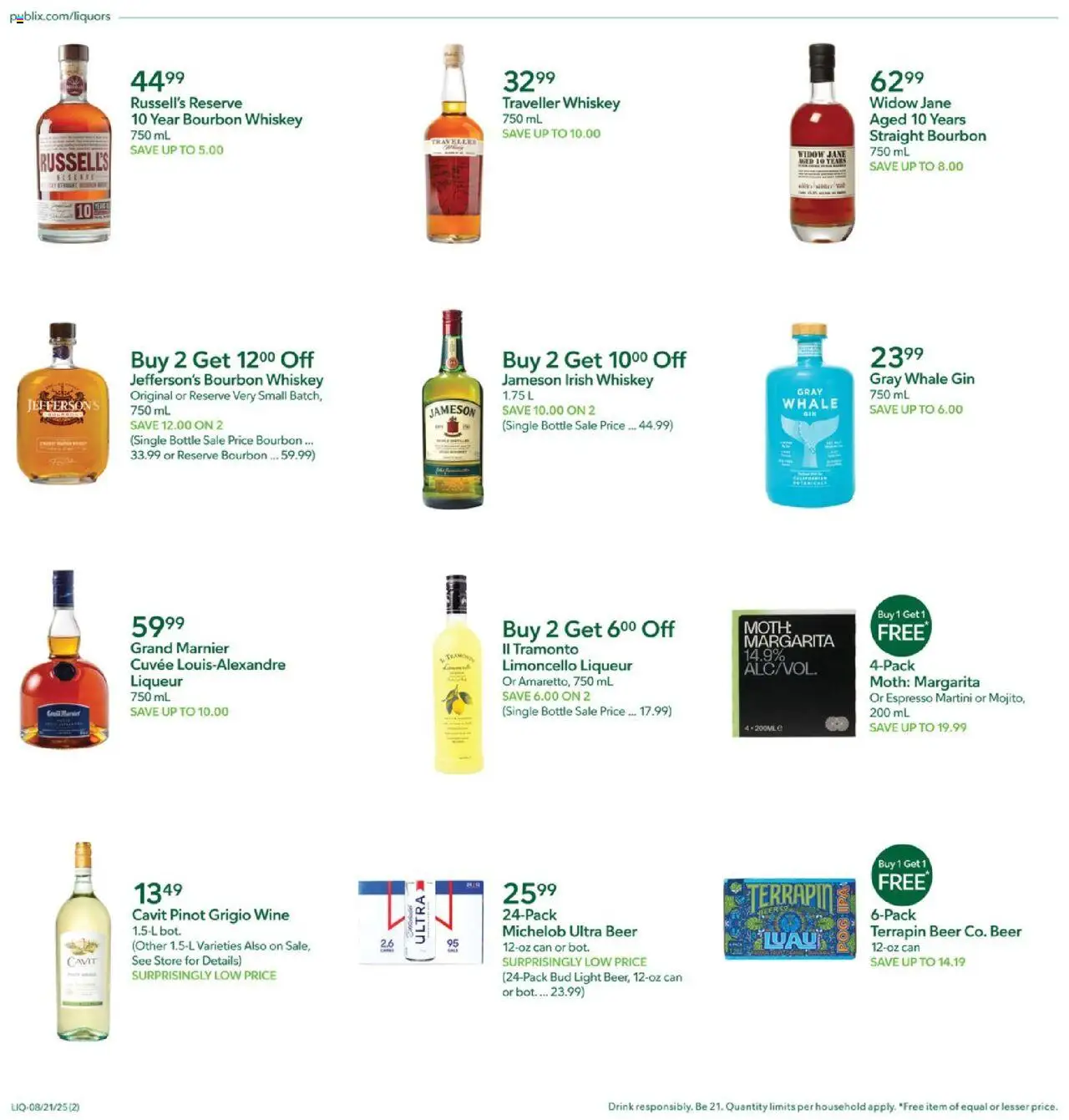 Publix - Liquor - valid from 21.08.2025 | Page: 2 | Products: Wine, Beer, Gin, Whiskey