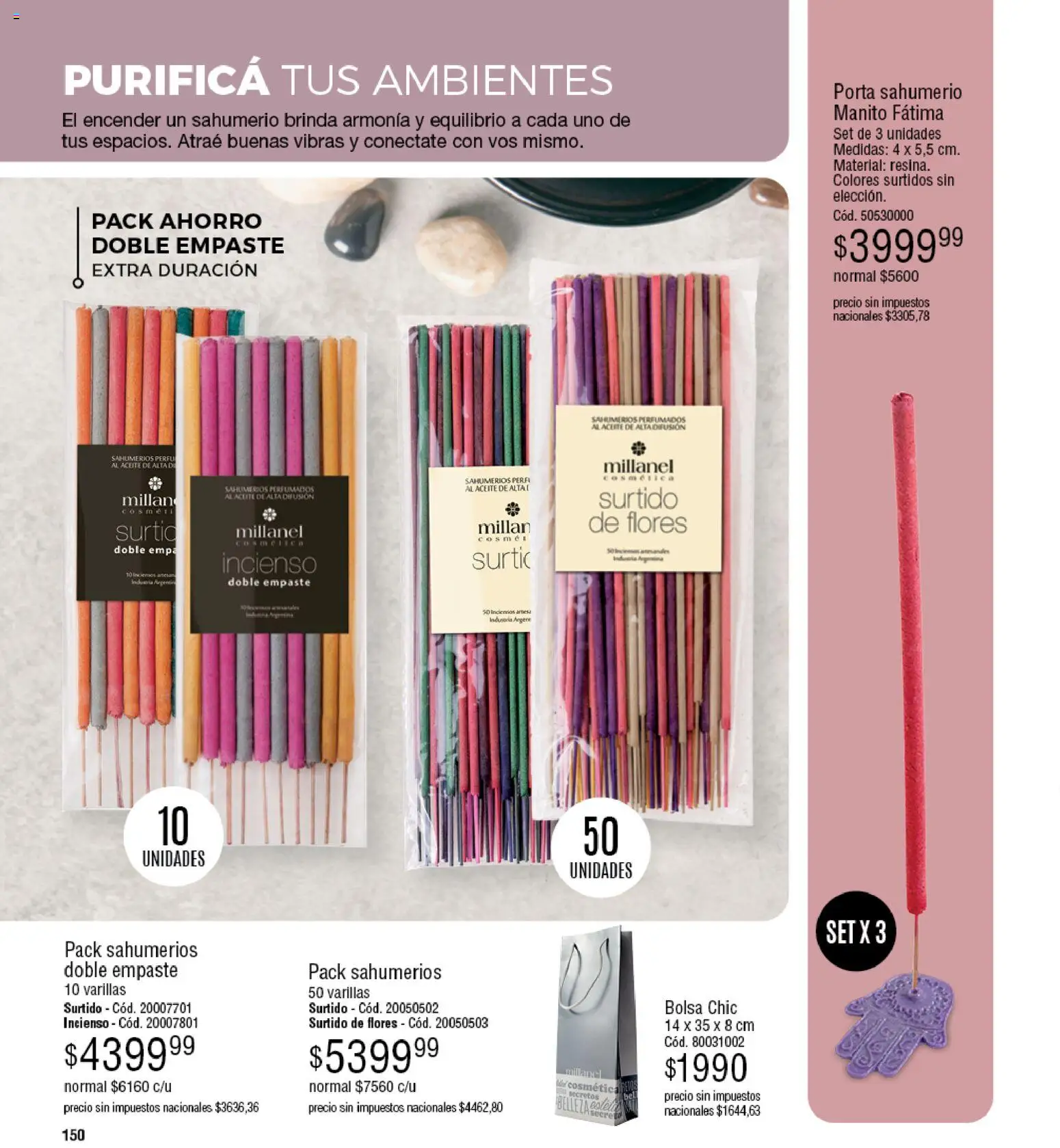 Millanel - Catálogo │ válido desde el 27.04.2026 | Página: 150 | Productos: Sahumerio, Porta sahumerio, Bolsa, Aceite