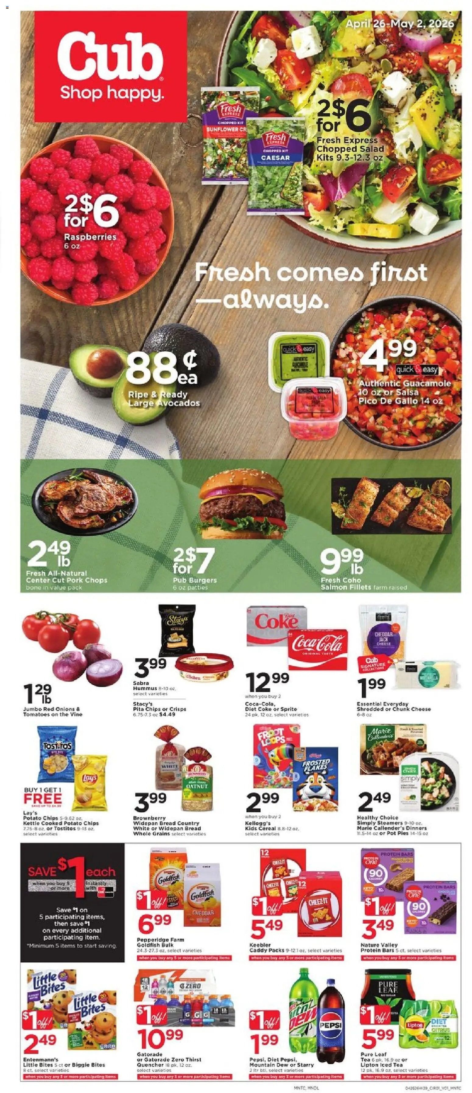 Cub Foods Weekly Ad - valid from 26.04.2026 | Page: 1 | Products: Cheese, Bread, Pork, Tomatoes