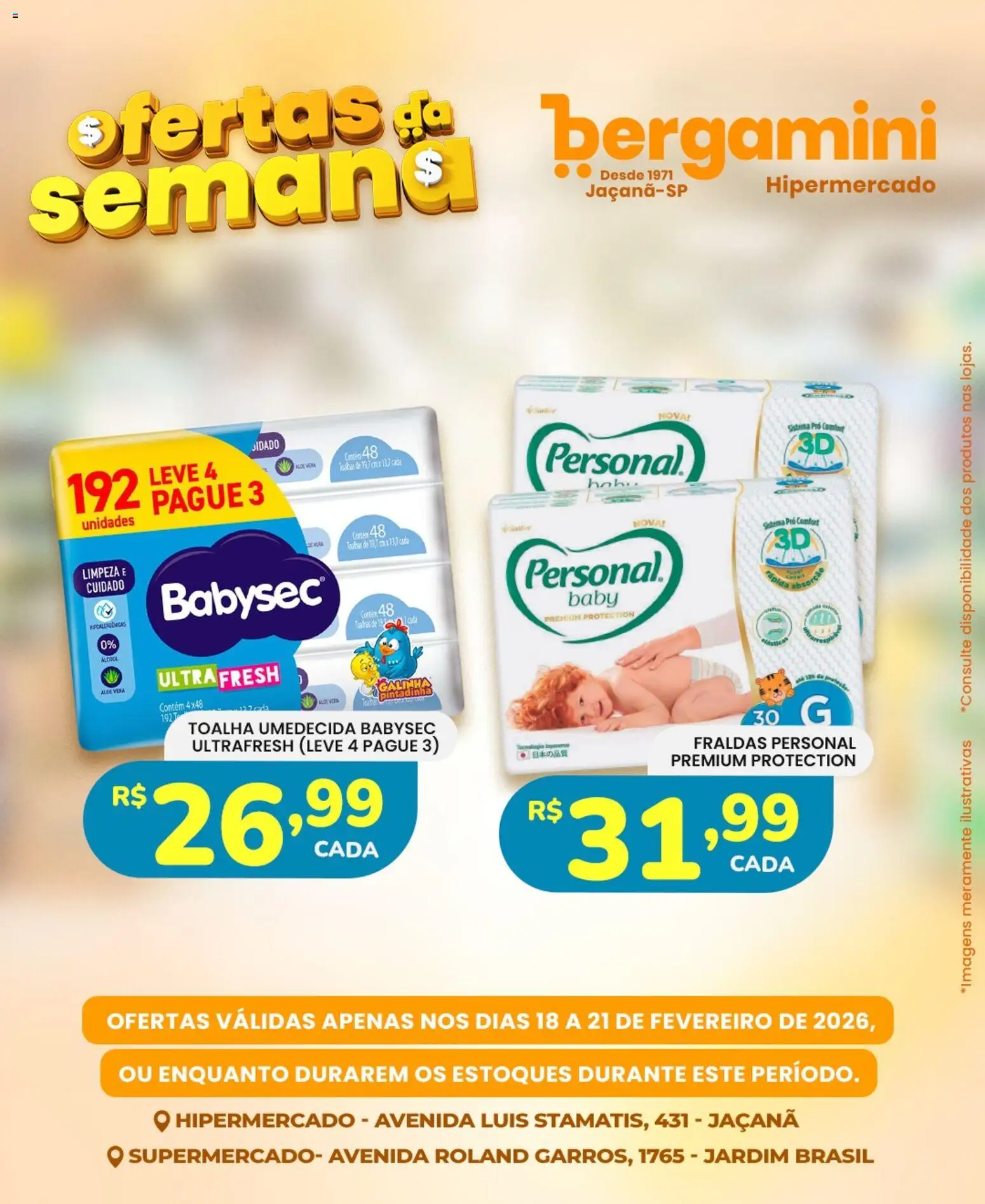 Supermercado Bergamini Folheto - válido de 18.02.2026 | Página: 9 | Produtos: Fraldas, Toalha umedecida
