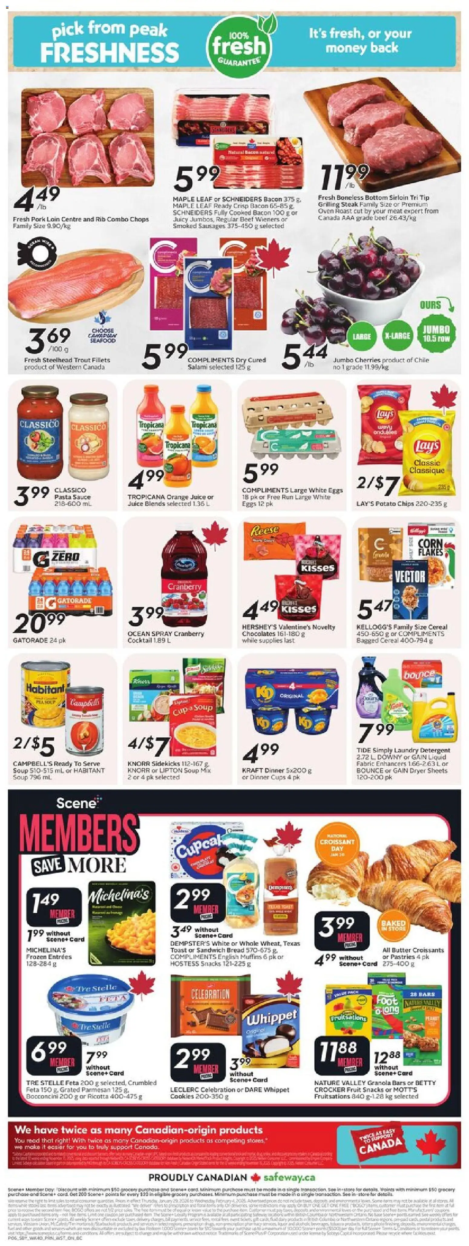 Safeway flyer valid from 29.01.2026 | Page: 4 | Products: Pasta, Flakes, Bread, Pork