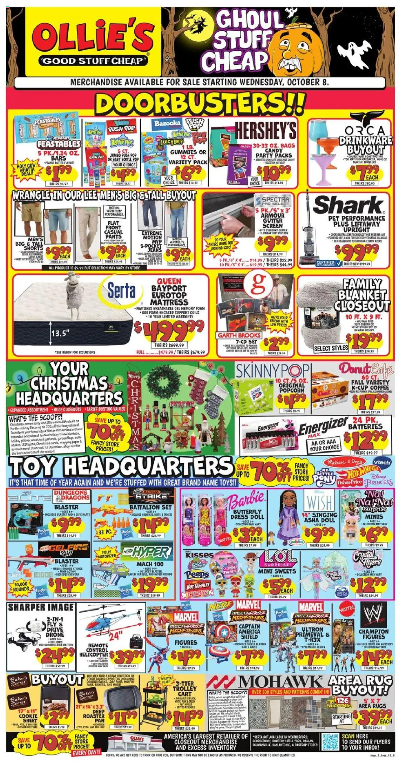 Ollie's Weekly Ad - valid from 08.10.2025 | Page: 1 | Products: Mattress, Coffee, Pants, Jeans