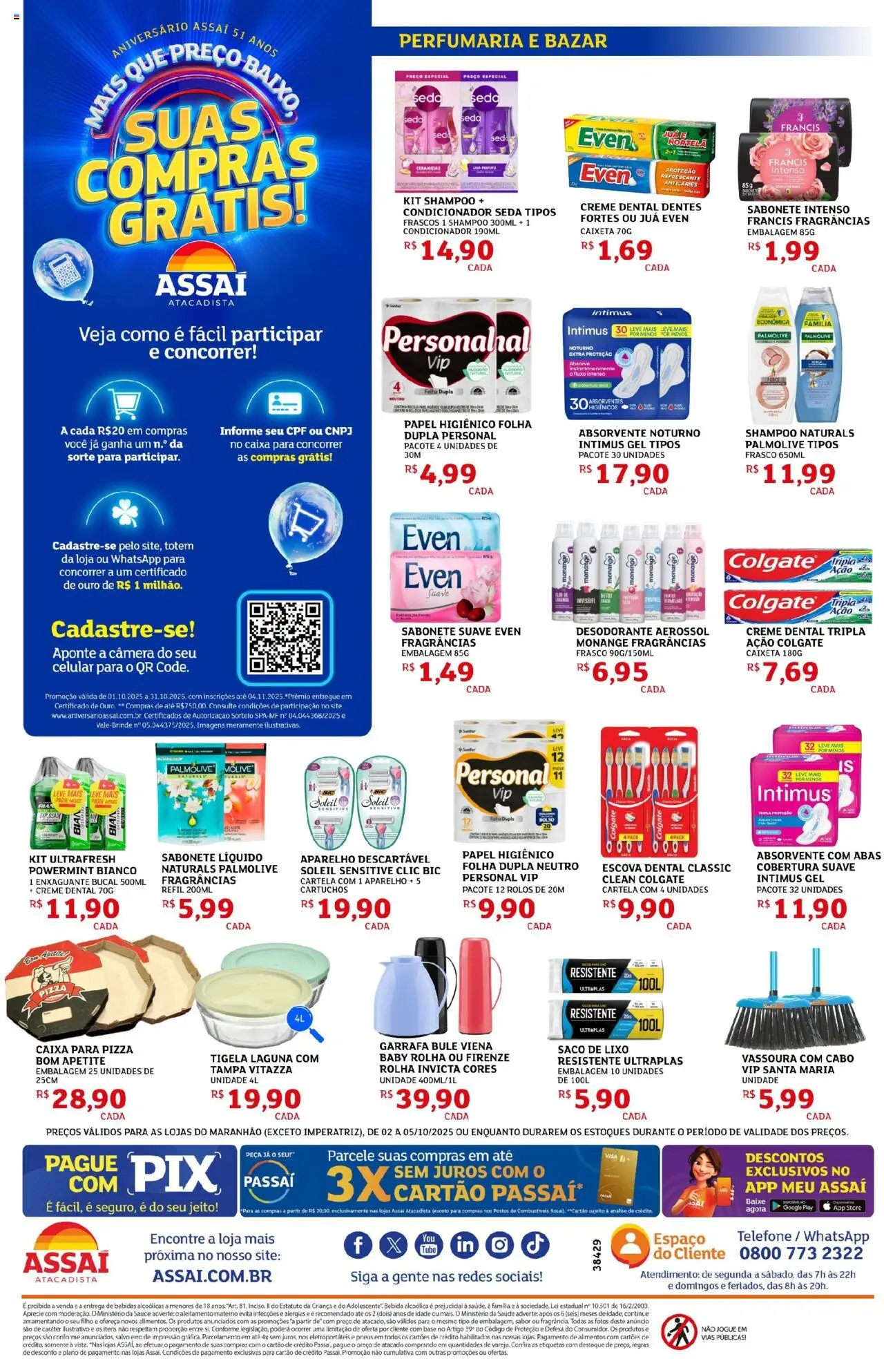 Assaí Atacadista Folheto - válido de 02.10.2025 | Página: 8 | Produtos: Caixa, Pizza, Cabo, Tigela